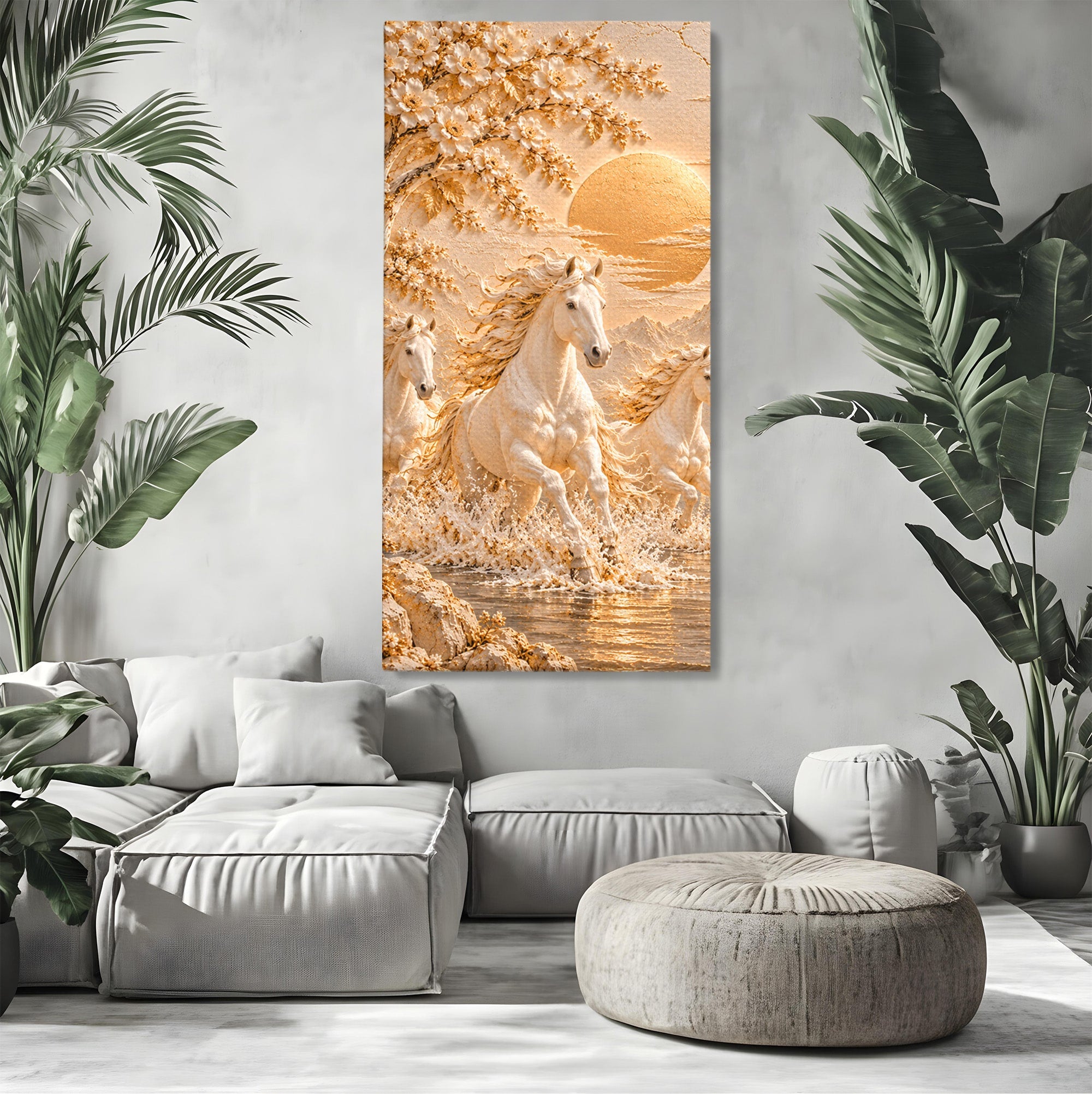 Tablou Canvas Premium LuxCanva® PI1430, Cai Alergand Spre Soare, Armasari, Natura, Peisaj, Coama, Auriu, Culori Vibrante, Living, Dormitor