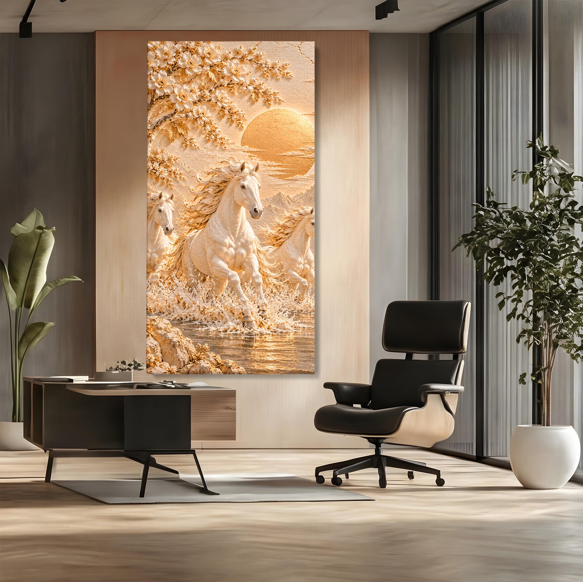 Tablou Canvas Premium LuxCanva® PI1430, Cai Alergand Spre Soare, Armasari, Natura, Peisaj, Coama, Auriu, Culori Vibrante, Living, Dormitor