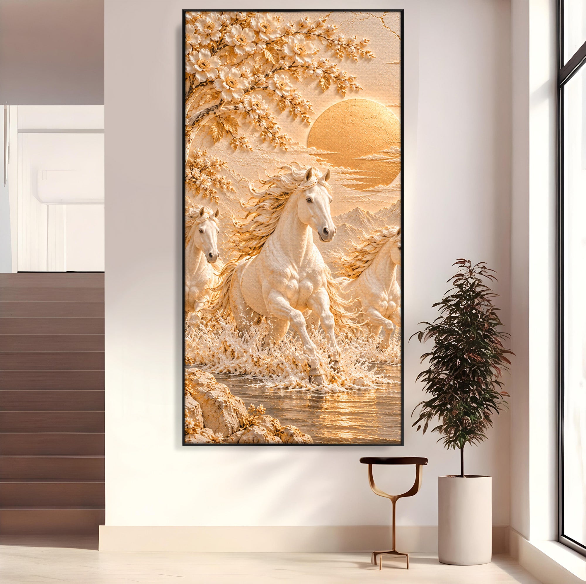 Tablou Canvas Premium LuxCanva® PI1430, Cai Alergand Spre Soare, Armasari, Natura, Peisaj, Coama, Auriu, Culori Vibrante, Living, Dormitor
