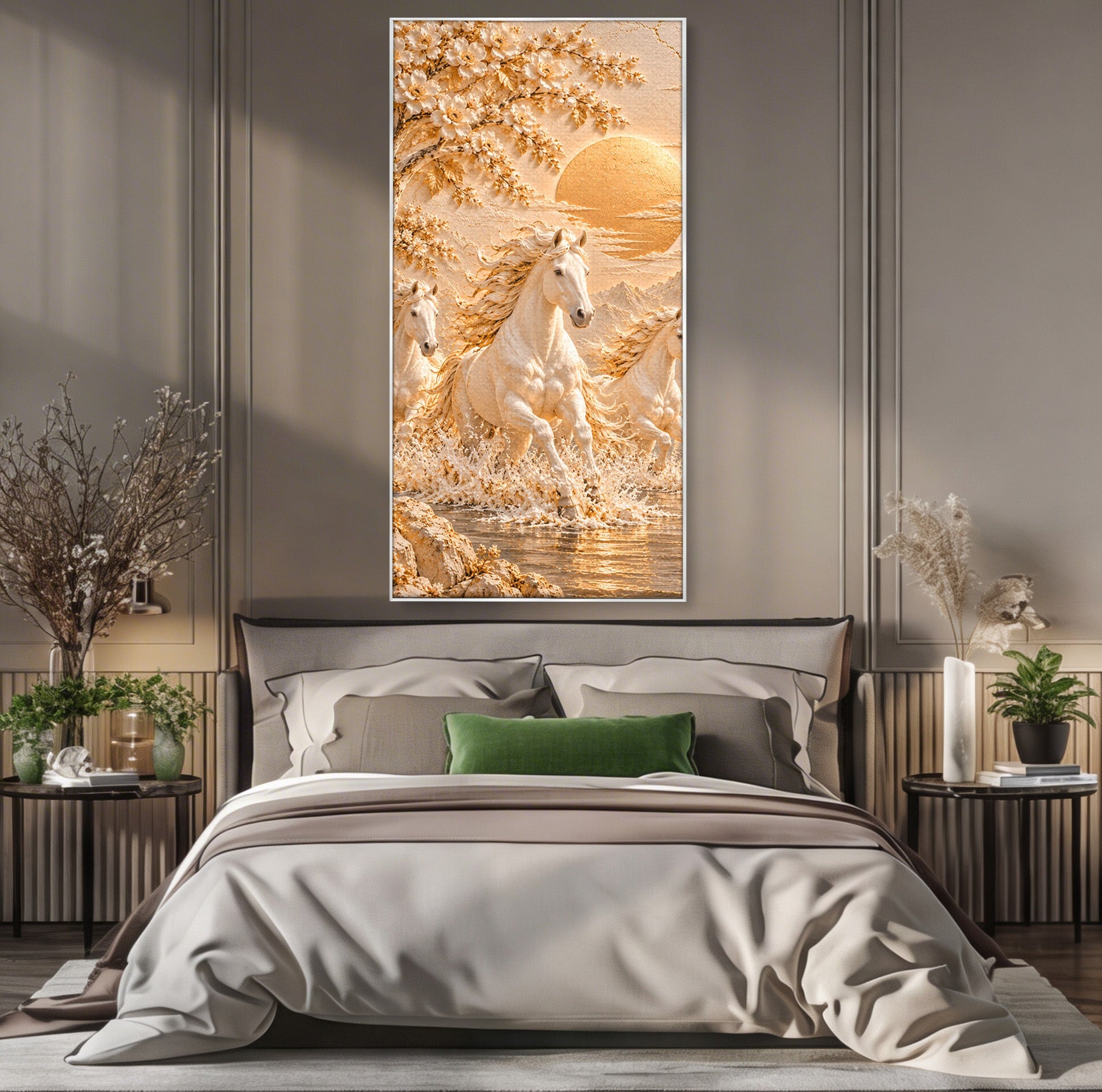 Tablou Canvas Premium LuxCanva® PI1430, Cai Alergand Spre Soare, Armasari, Natura, Peisaj, Coama, Auriu, Culori Vibrante, Living, Dormitor