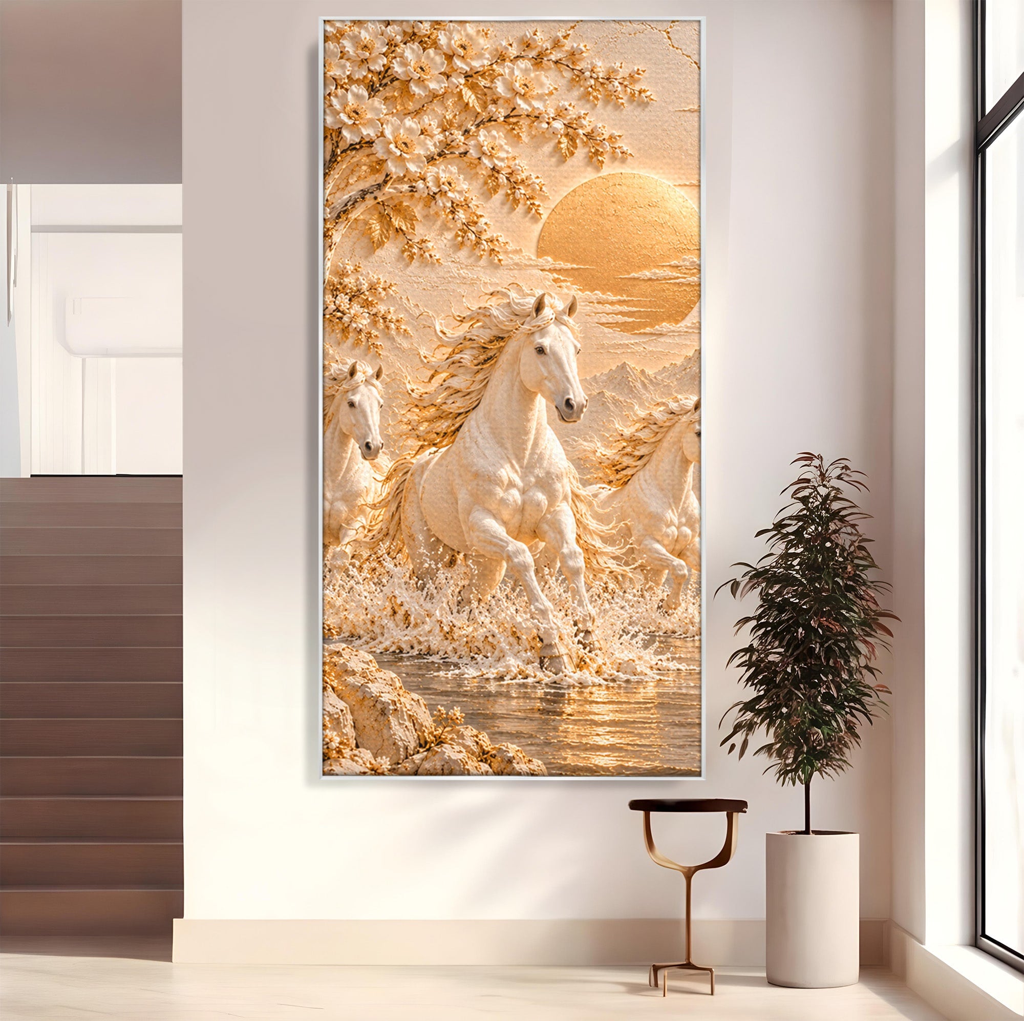 Tablou Canvas Premium LuxCanva® PI1430, Cai Alergand Spre Soare, Armasari, Natura, Peisaj, Coama, Auriu, Culori Vibrante, Living, Dormitor