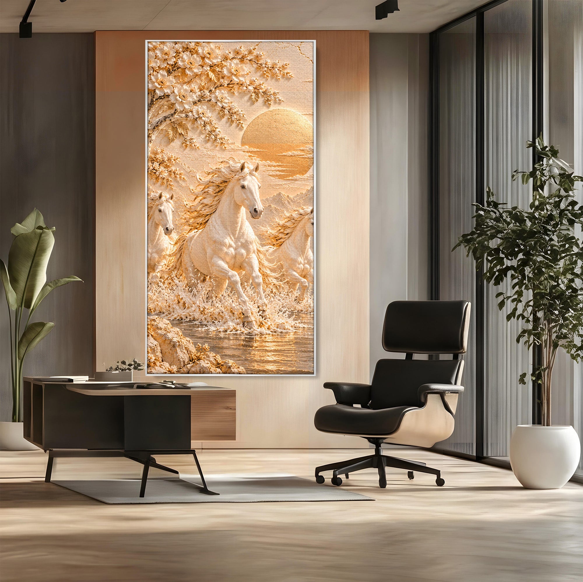 Tablou Canvas Premium LuxCanva® PI1430, Cai Alergand Spre Soare, Armasari, Natura, Peisaj, Coama, Auriu, Culori Vibrante, Living, Dormitor