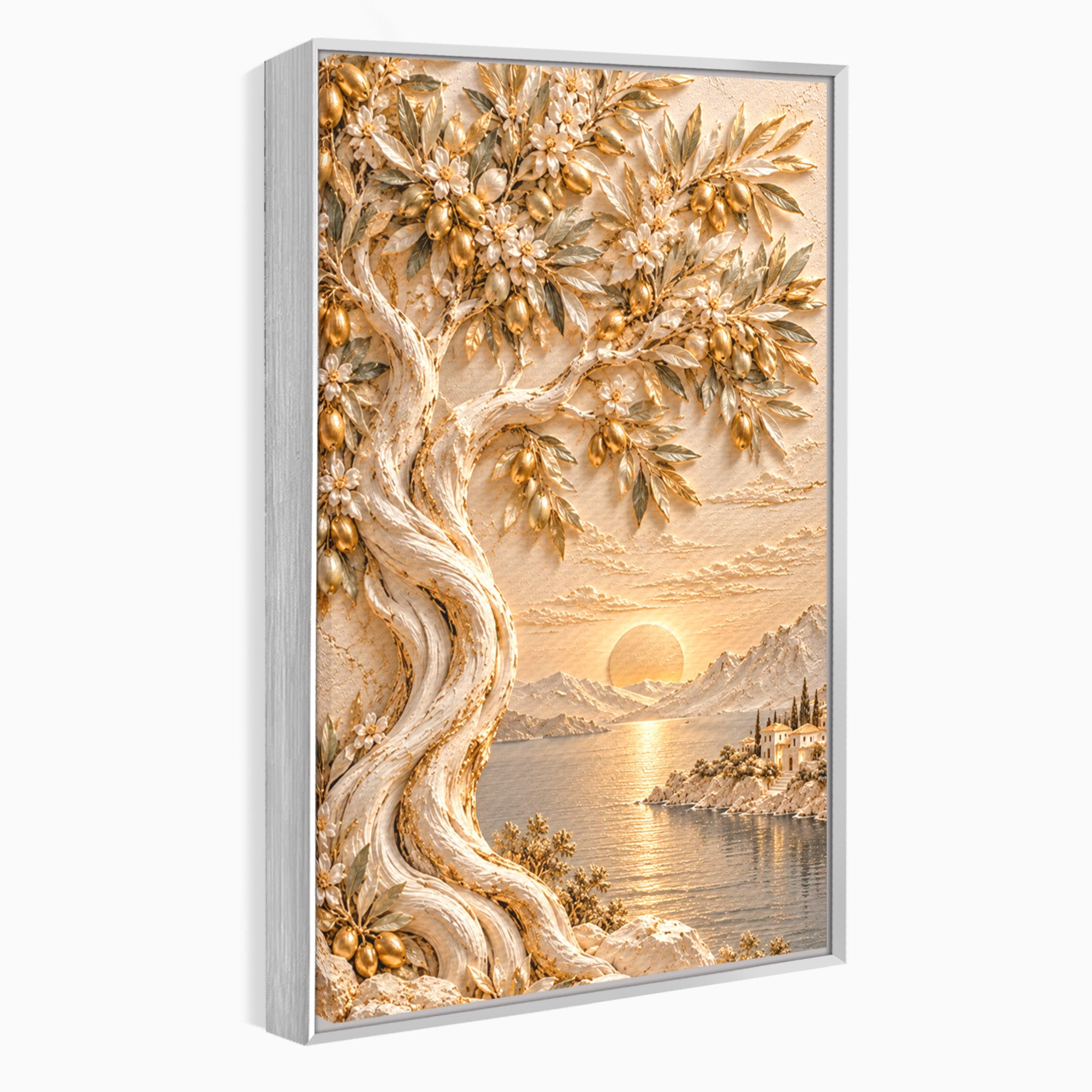 Tablou Canvas Premium LuxCanva® PI1431, Apus Auriu Pe Tarm, Peisaj, Apus, Natura, Copac, Culori Vibrante, Living, Dormitor
