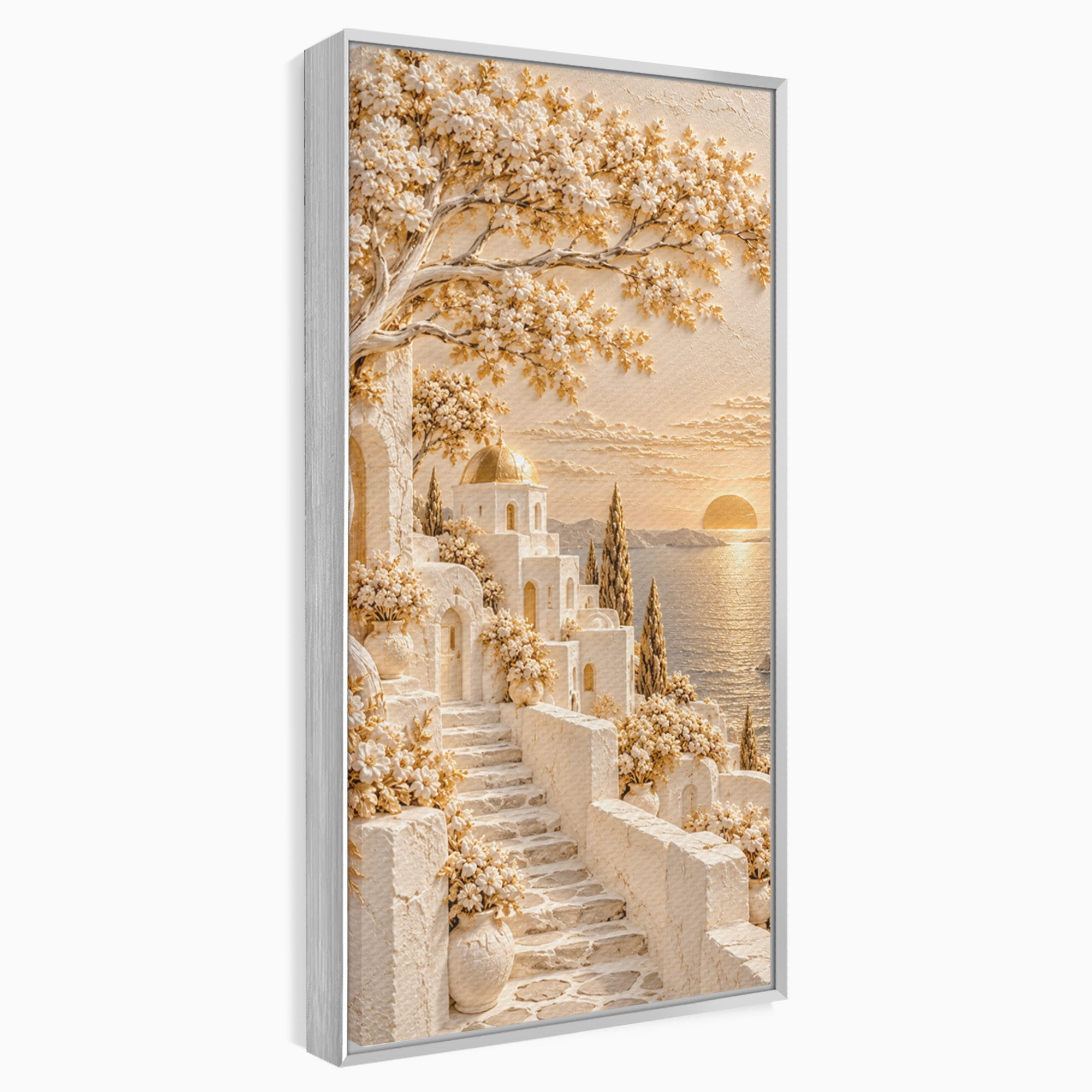 Tablou Canvas Premium LuxCanva® PI1432, Apus in Santorini, Vacanta, Apus, Mare, Peisaj, Escapada, Culori Vibrante, Living, Dormitor