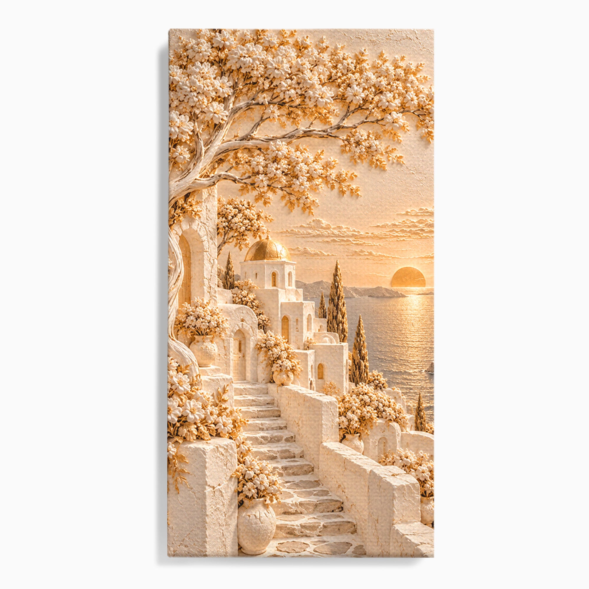 Tablou Canvas Premium LuxCanva® PI1432, Apus in Santorini, Vacanta, Apus, Mare, Peisaj, Escapada, Culori Vibrante, Living, Dormitor