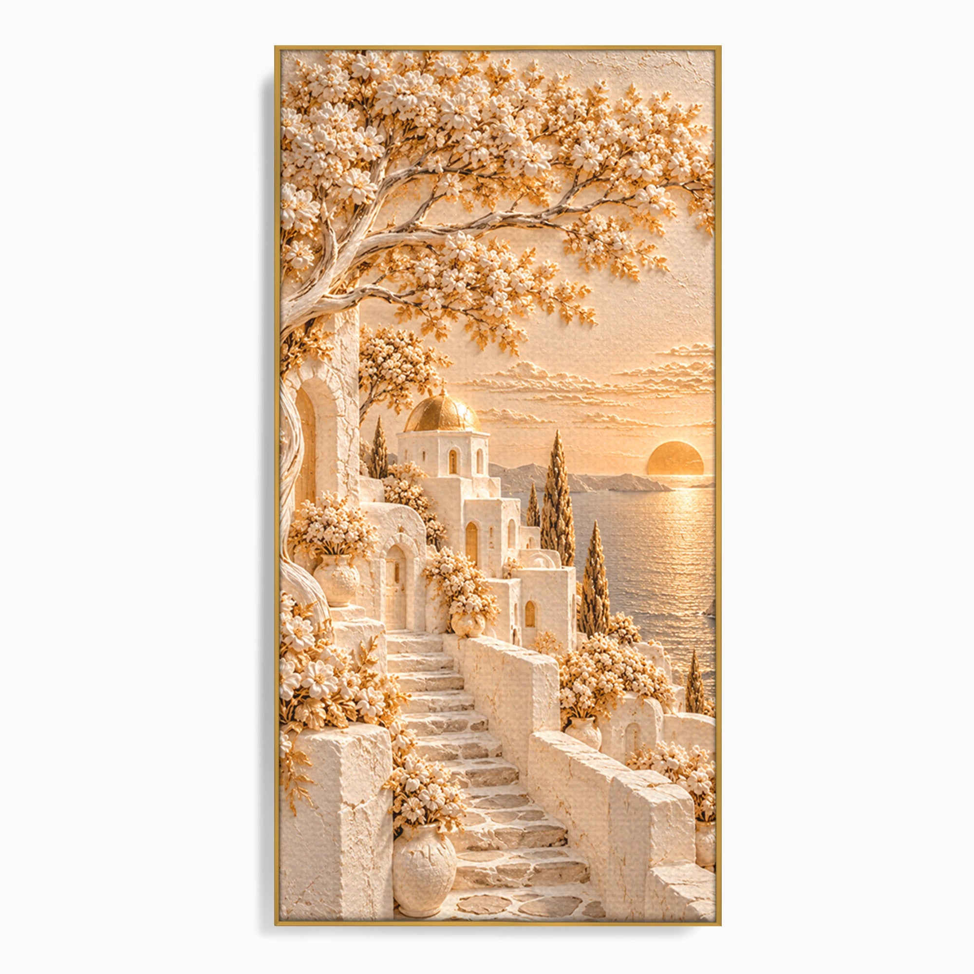 Tablou Canvas Premium LuxCanva® PI1432, Apus in Santorini, Vacanta, Apus, Mare, Peisaj, Escapada, Culori Vibrante, Living, Dormitor