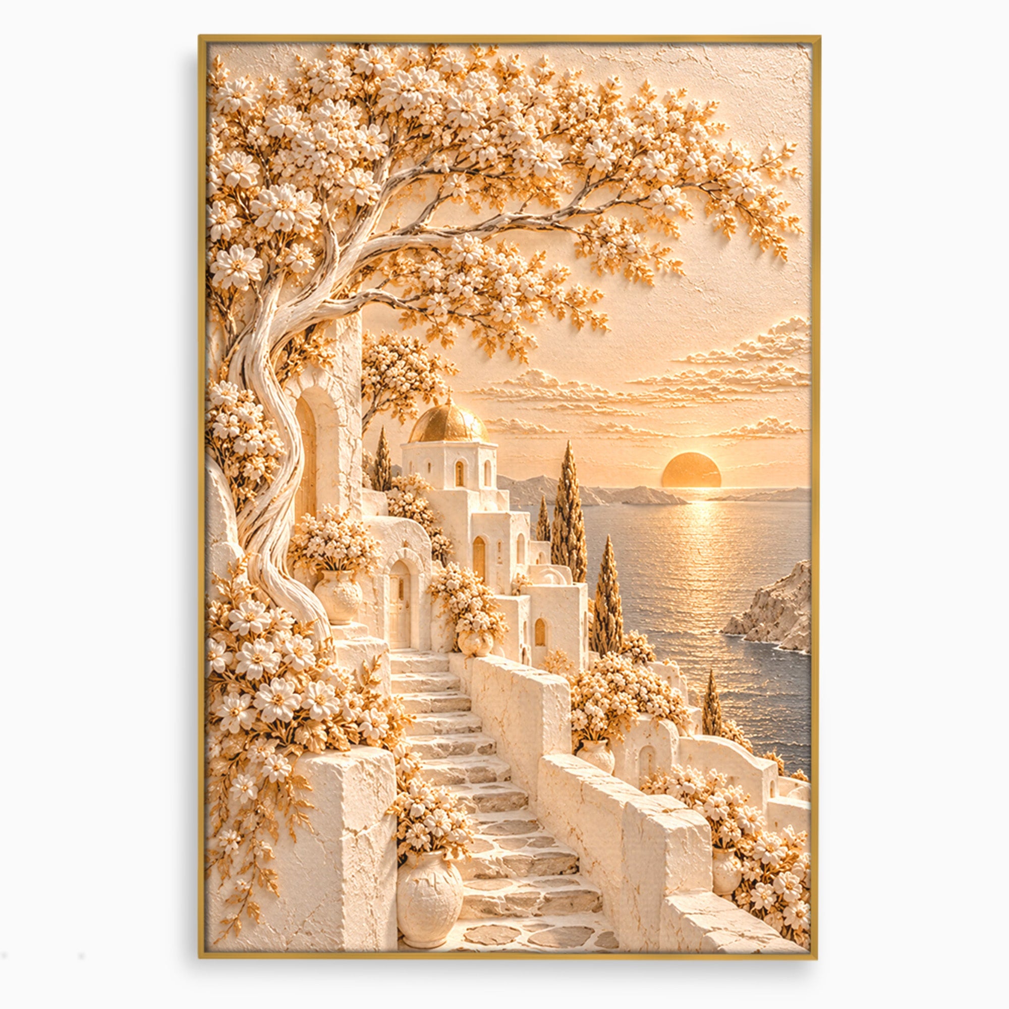 Tablou Canvas Premium LuxCanva® PI1432, Apus in Santorini, Vacanta, Apus, Mare, Peisaj, Escapada, Culori Vibrante, Living, Dormitor