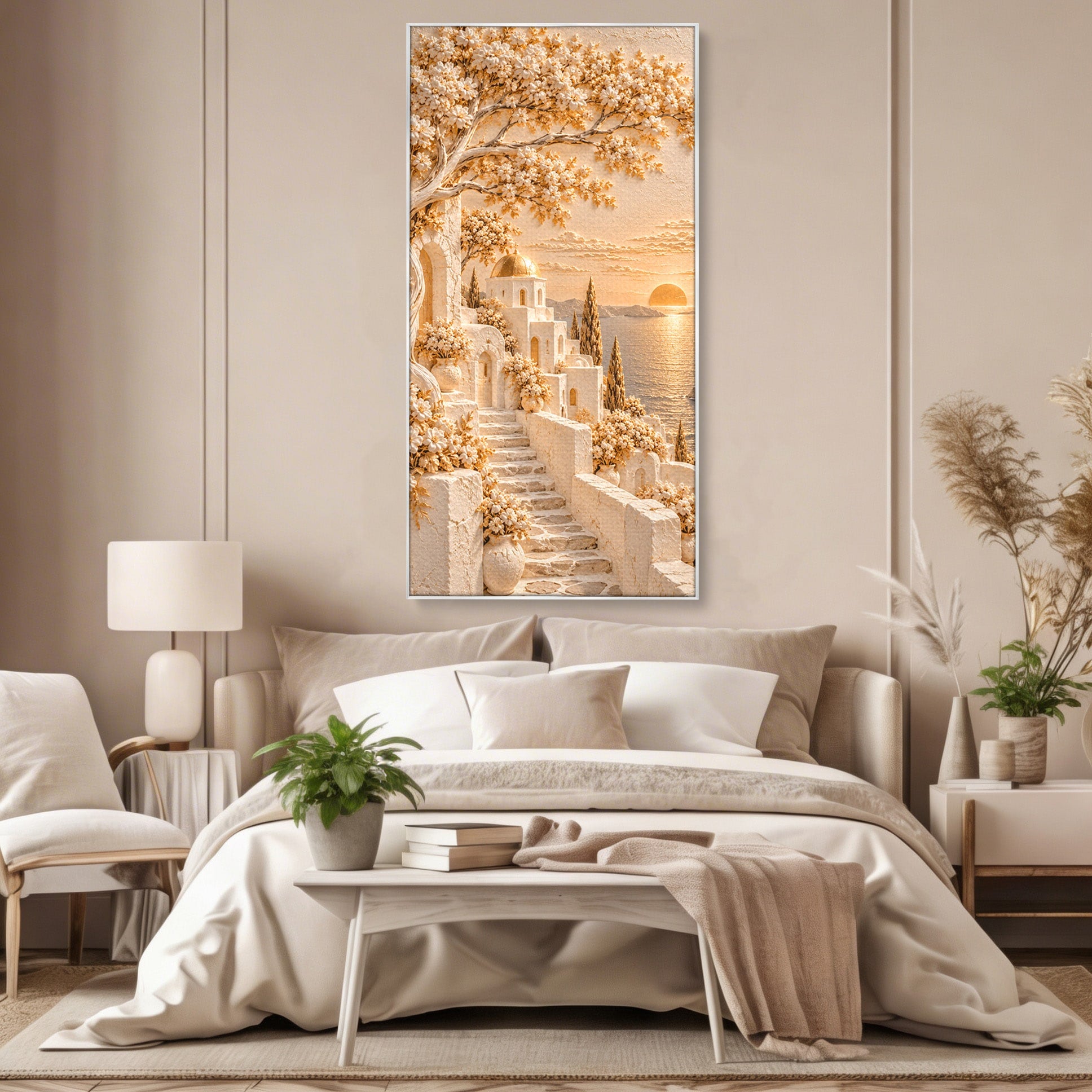 Tablou Canvas Premium LuxCanva® PI1432, Apus in Santorini, Vacanta, Apus, Mare, Peisaj, Escapada, Culori Vibrante, Living, Dormitor