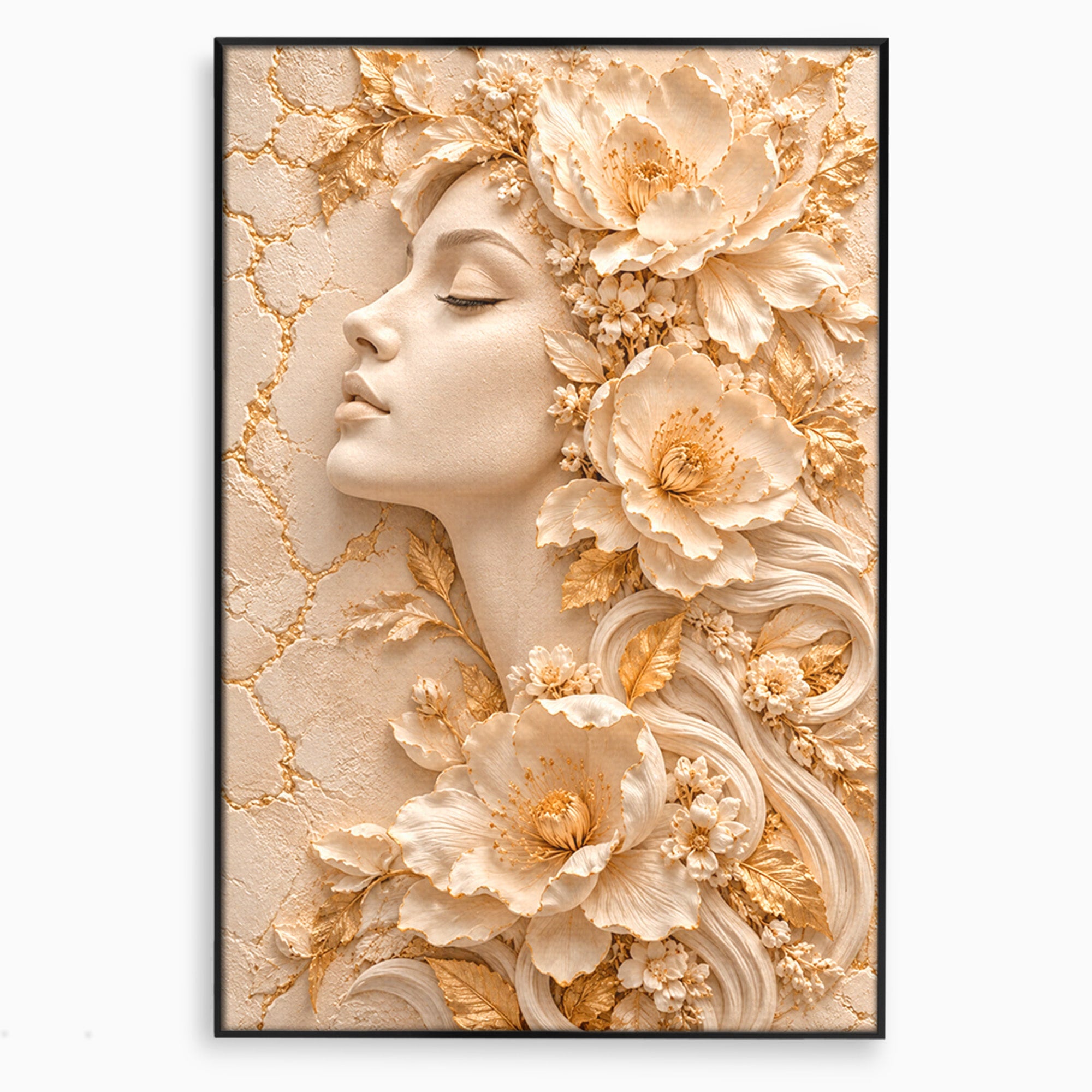 Tablou Canvas Premium LuxCanva® PI1434, Eleganta Florala, Femeie, Flori, Eleganta, Arta, Culori Vibrante, Living, Dormitor, Salon