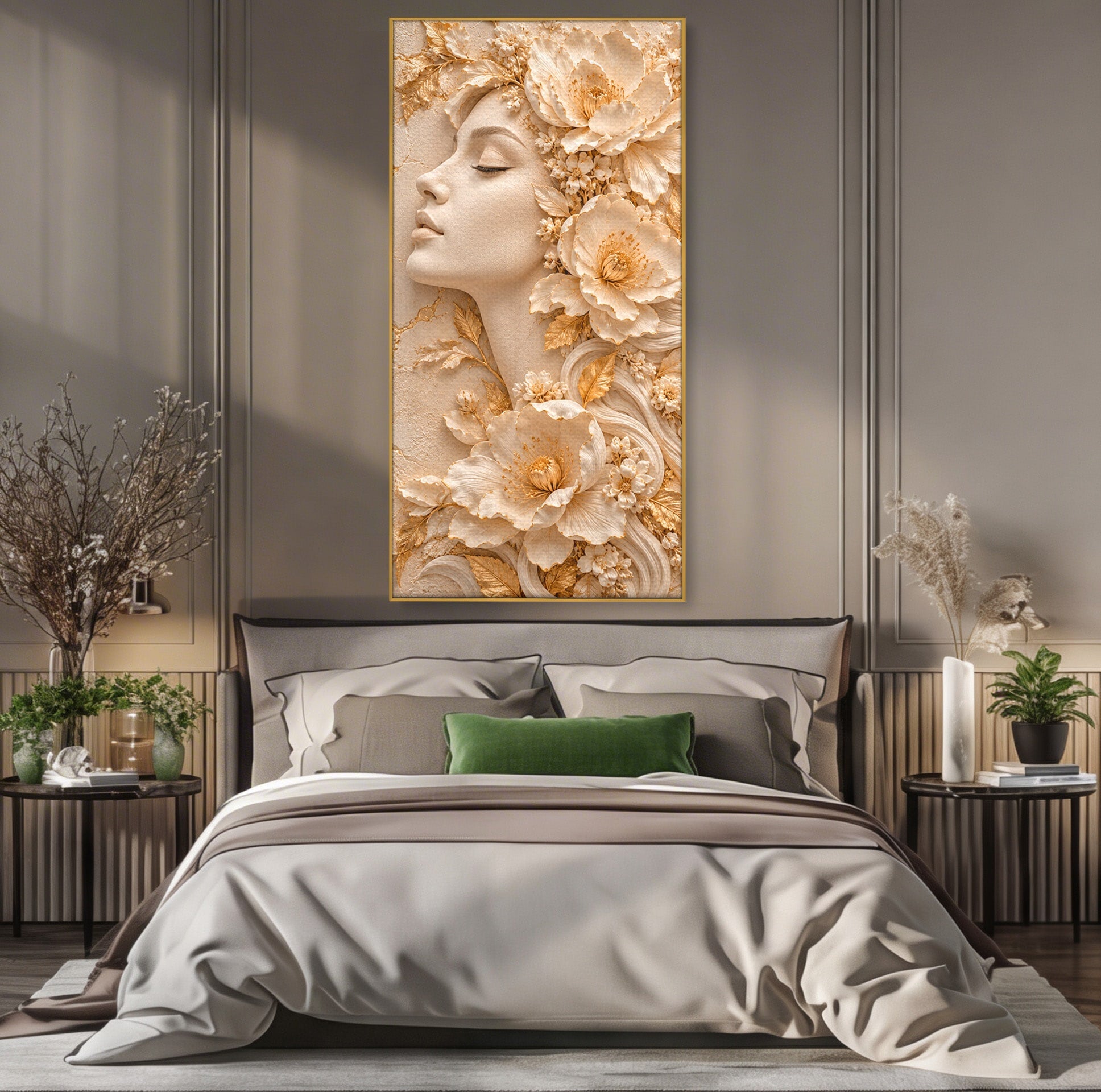 Tablou Canvas Premium LuxCanva® PI1434, Eleganta Florala, Femeie, Flori, Eleganta, Arta, Culori Vibrante, Living, Dormitor, Salon