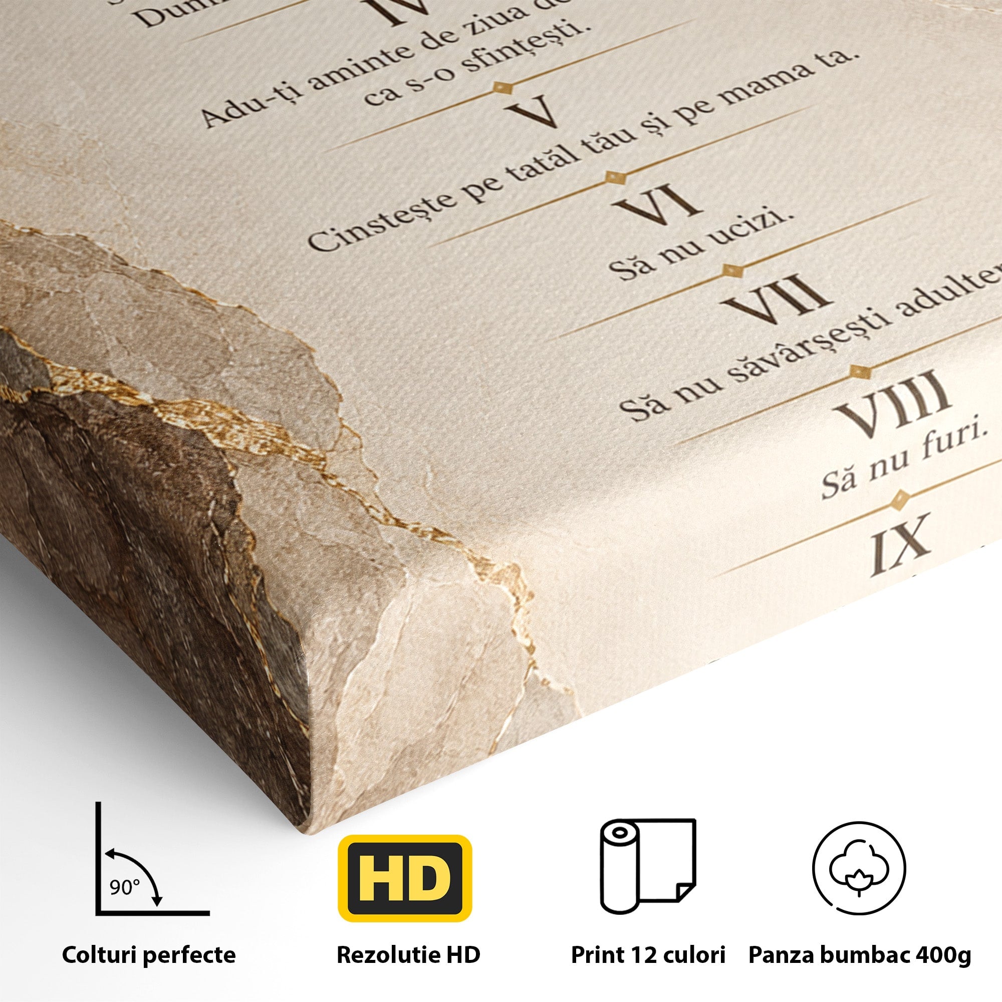 Tablou Canvas Premium LuxCanva® PI1435, Cele Zece Porunci, Religie, Credinta, Text, Motivational, Culori Vibrante, Living, Dormitor, Bucatarie