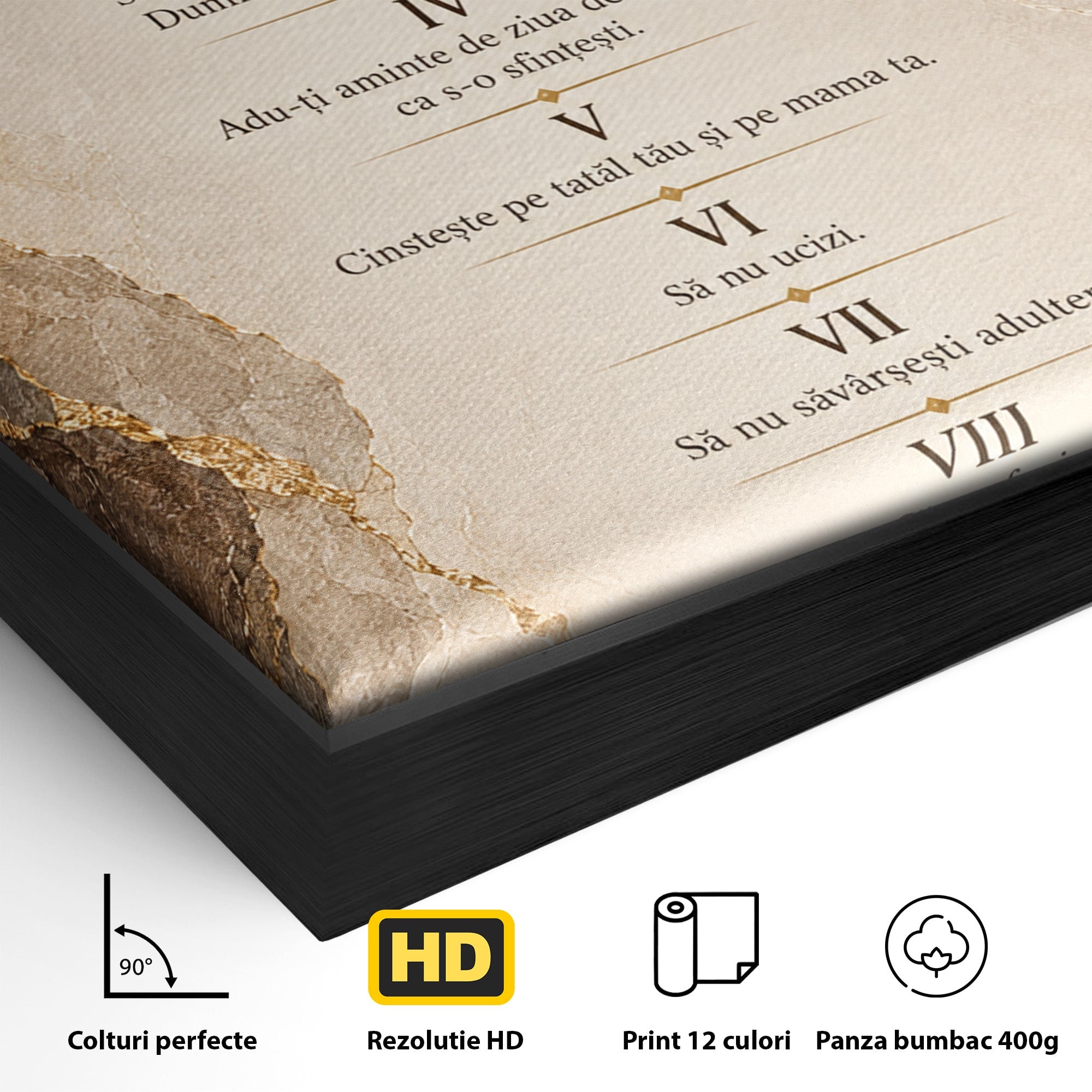 Tablou Canvas Premium LuxCanva® PI1435, Cele Zece Porunci, Religie, Credinta, Text, Motivational, Culori Vibrante, Living, Dormitor, Bucatarie