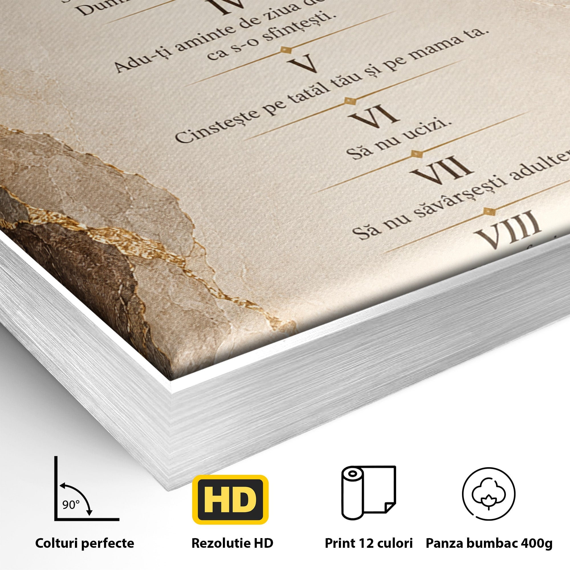 Tablou Canvas Premium LuxCanva® PI1435, Cele Zece Porunci, Religie, Credinta, Text, Motivational, Culori Vibrante, Living, Dormitor, Bucatarie