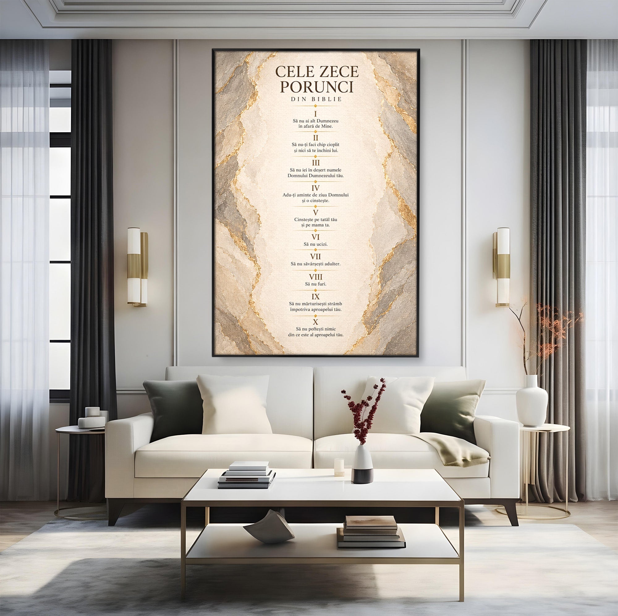 Tablou Canvas Premium LuxCanva® PI1436, Legile Divinitatii, Religie, Text, Inspirational, Porunci, Culori Vibrante, Living, Dormitor, Bucatarie