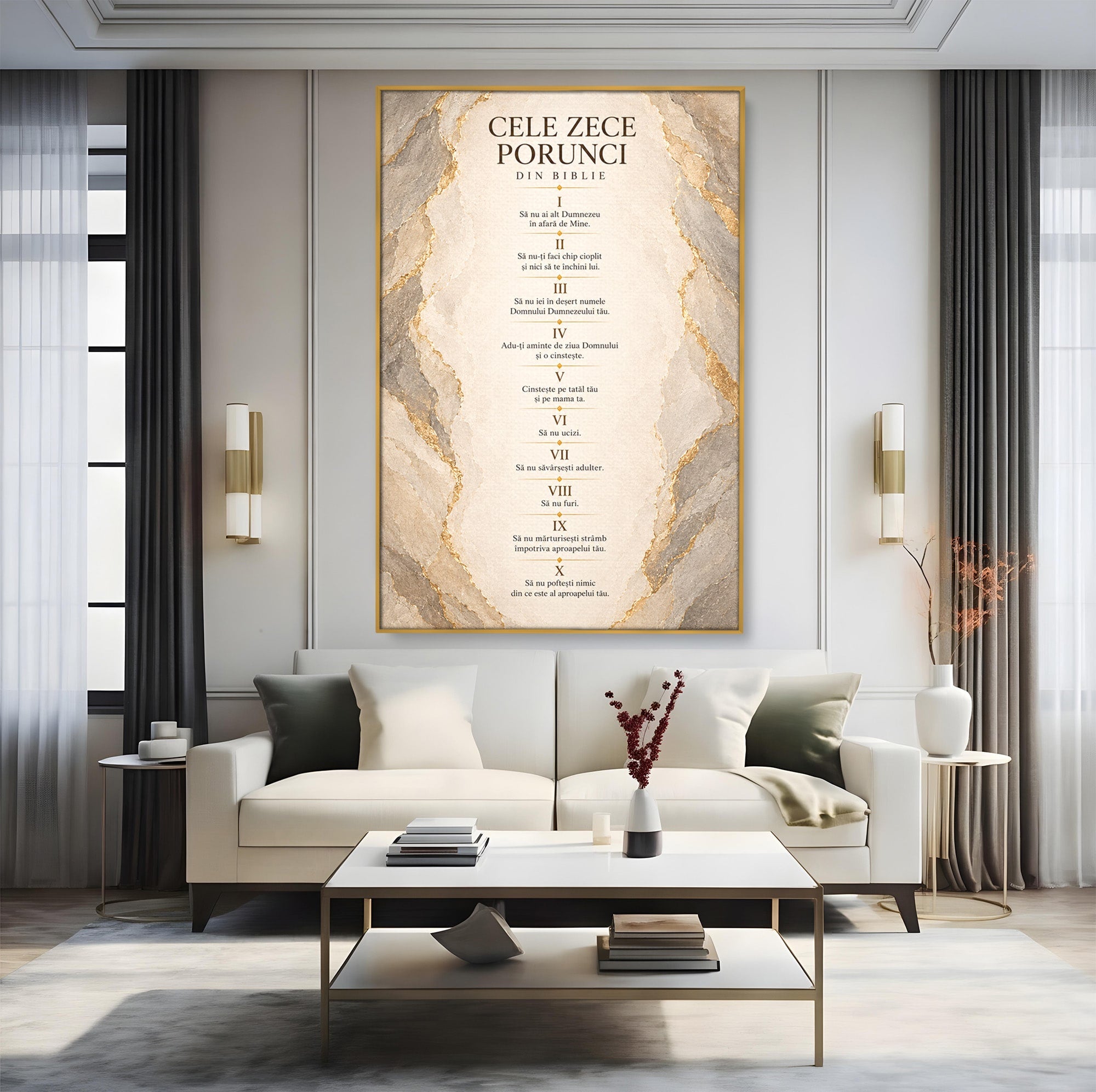 Tablou Canvas Premium LuxCanva® PI1436, Legile Divinitatii, Religie, Text, Inspirational, Porunci, Culori Vibrante, Living, Dormitor, Bucatarie
