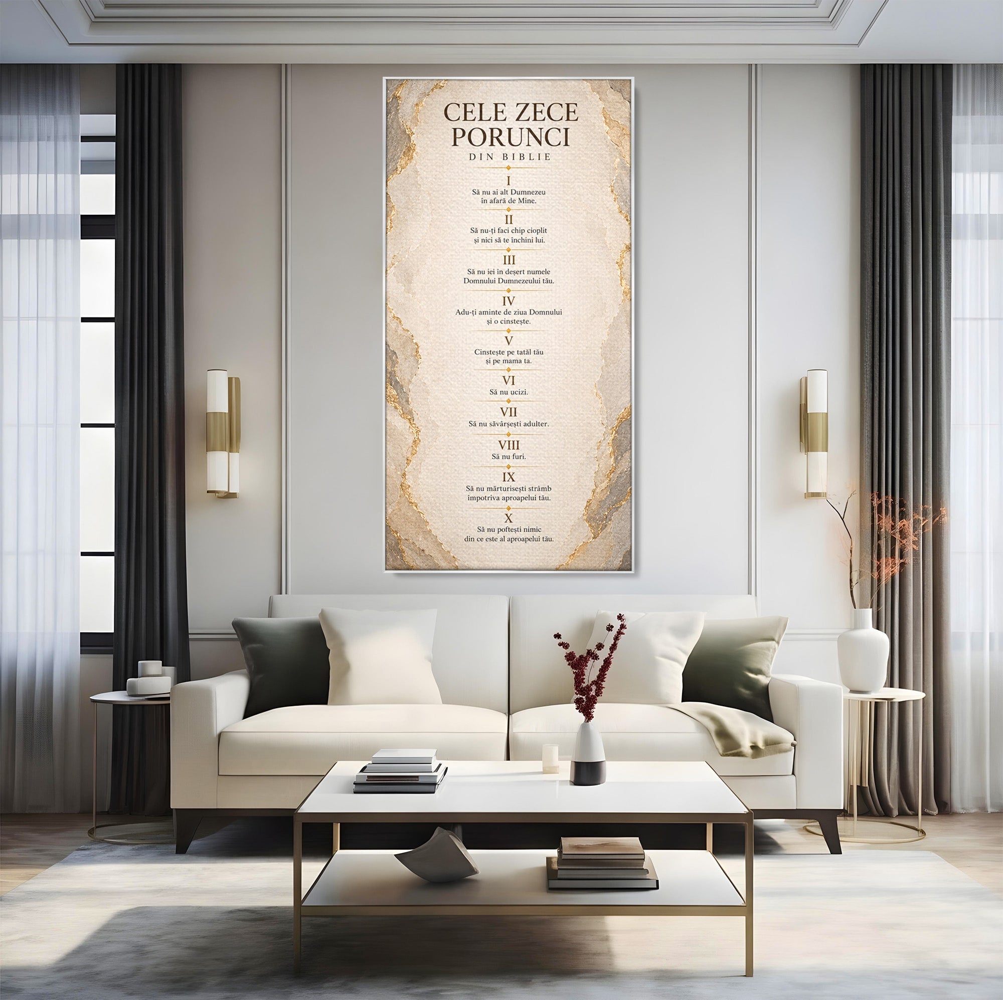 Tablou Canvas Premium LuxCanva® PI1436, Legile Divinitatii, Religie, Text, Inspirational, Porunci, Culori Vibrante, Living, Dormitor, Bucatarie