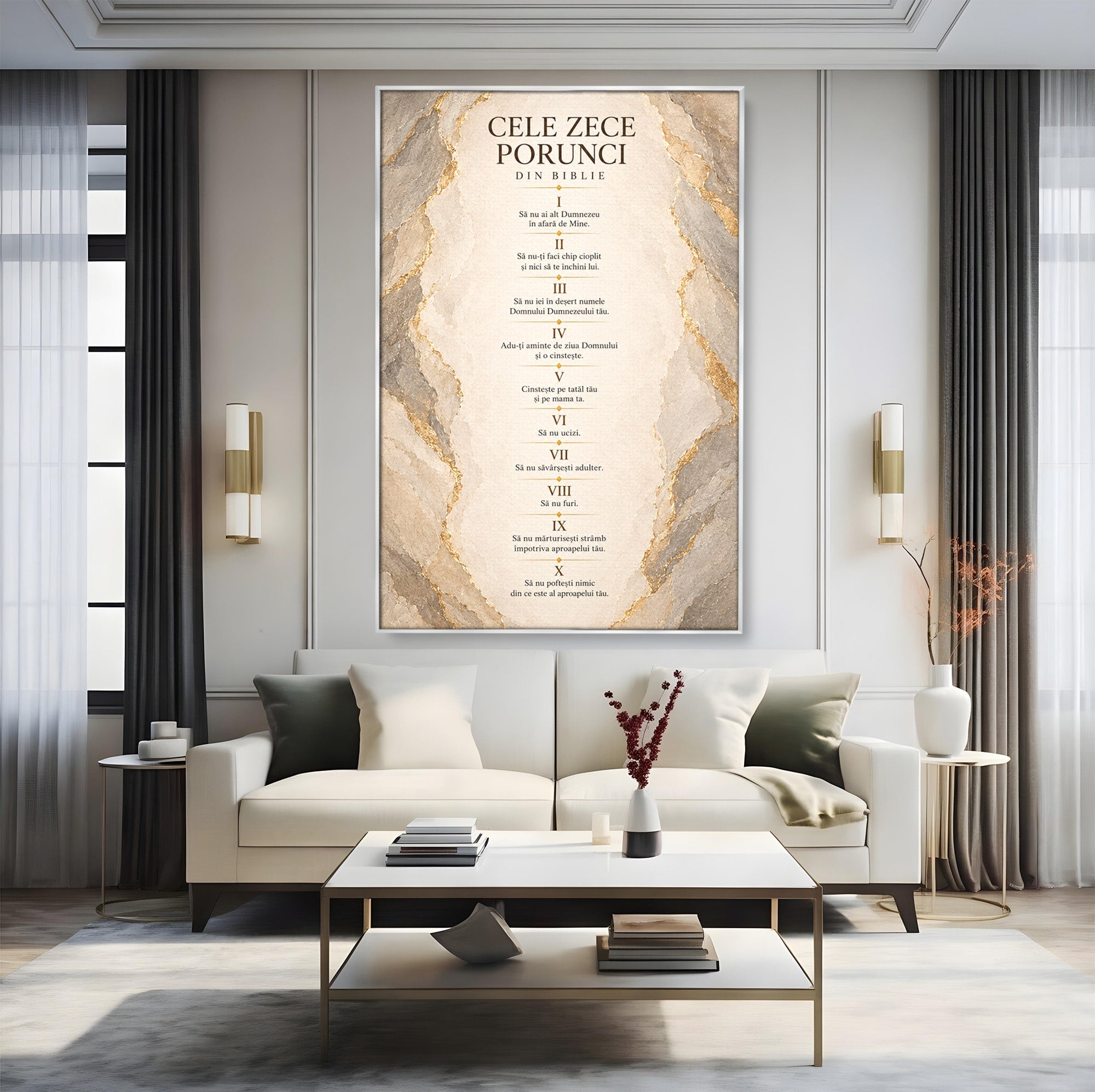 Tablou Canvas Premium LuxCanva® PI1436, Legile Divinitatii, Religie, Text, Inspirational, Porunci, Culori Vibrante, Living, Dormitor, Bucatarie