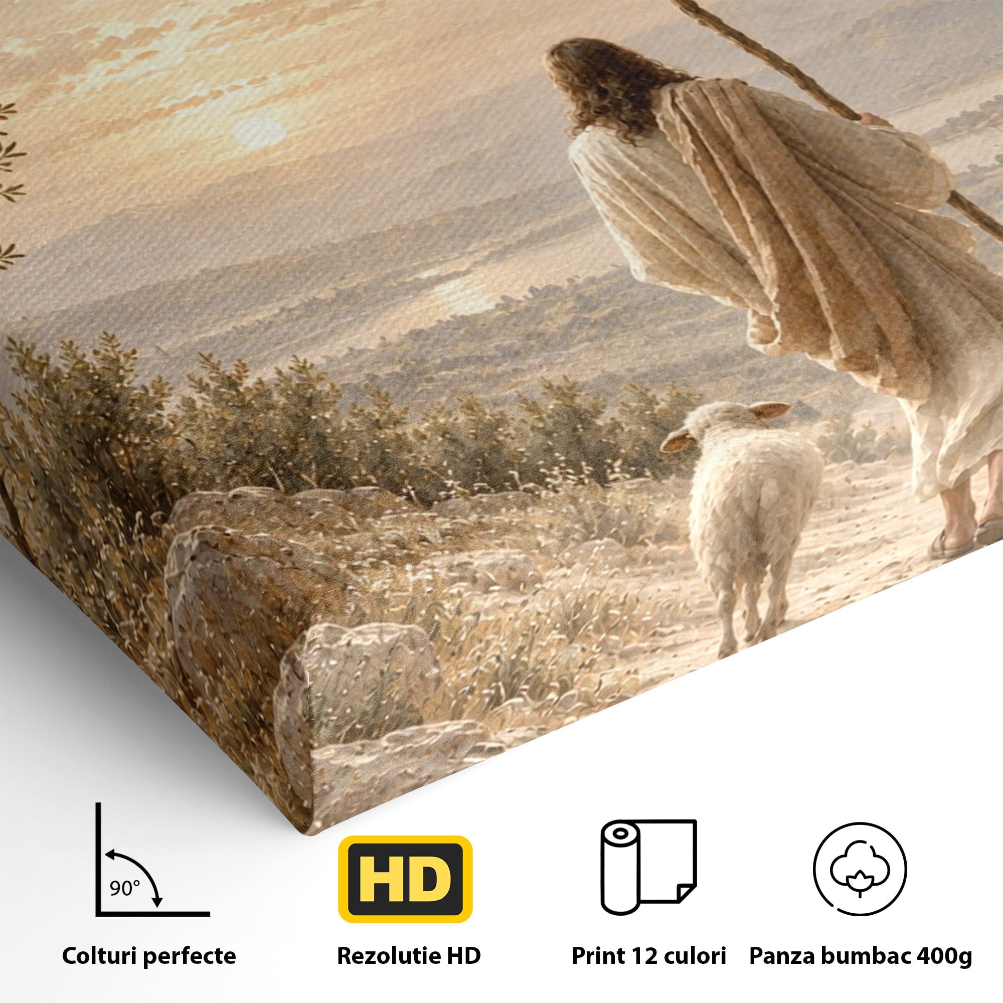 Tablou Canvas Premium LuxCanva® PI1438, Isus si Mielul, Invatator, Peisaj, Natura, Apus, Mesia, Credinta, Liniste, Culori Vibrante, Living, Dormitor