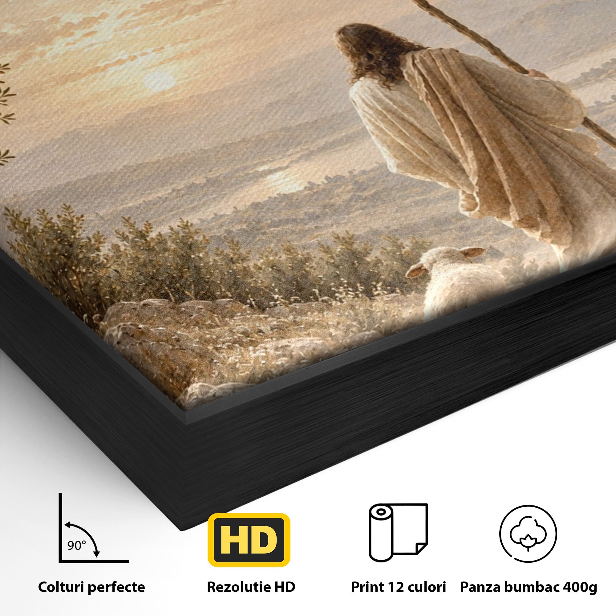 Tablou Canvas Premium LuxCanva® PI1438, Isus si Mielul, Invatator, Peisaj, Natura, Apus, Mesia, Credinta, Liniste, Culori Vibrante, Living, Dormitor