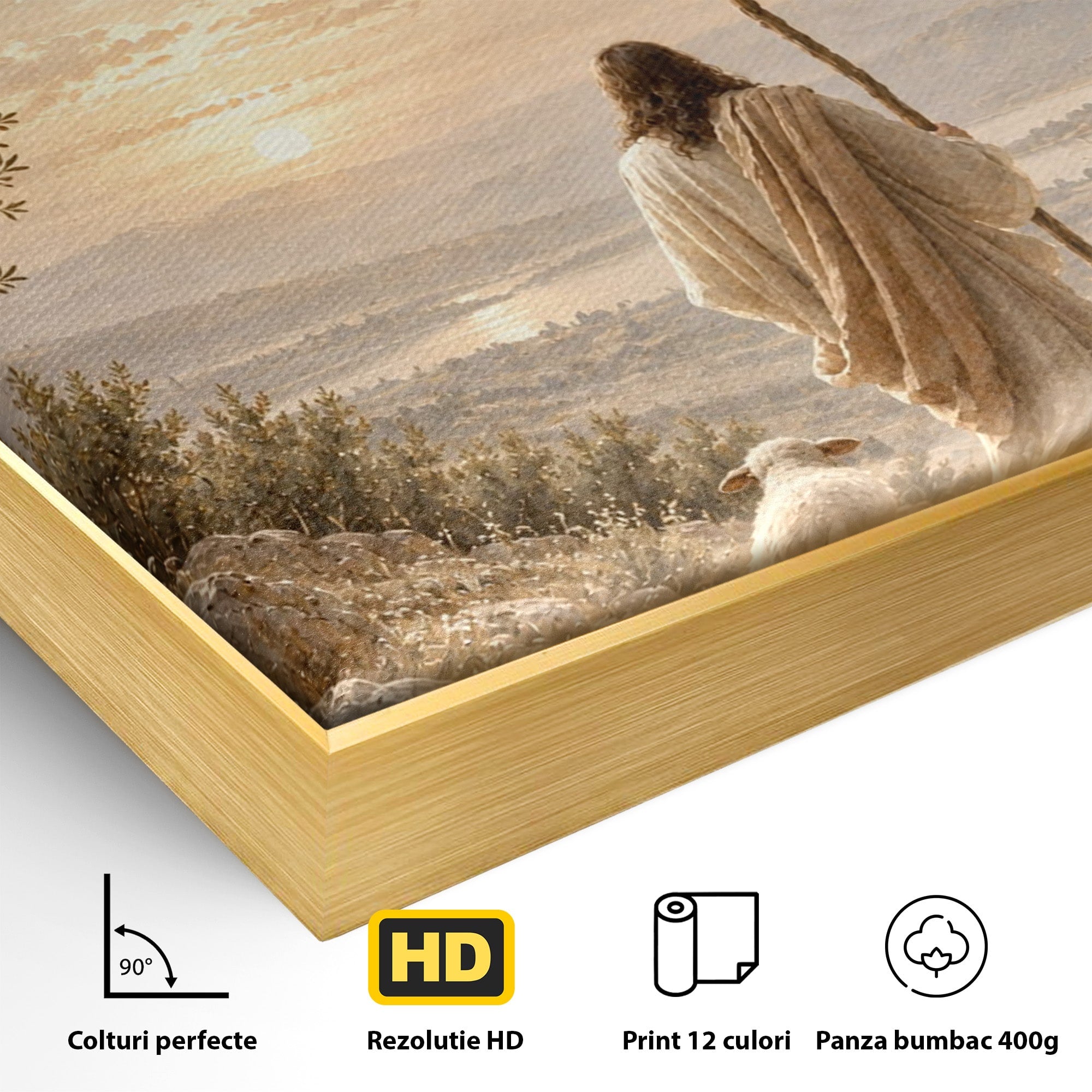 Tablou Canvas Premium LuxCanva® PI1438, Isus si Mielul, Invatator, Peisaj, Natura, Apus, Mesia, Credinta, Liniste, Culori Vibrante, Living, Dormitor
