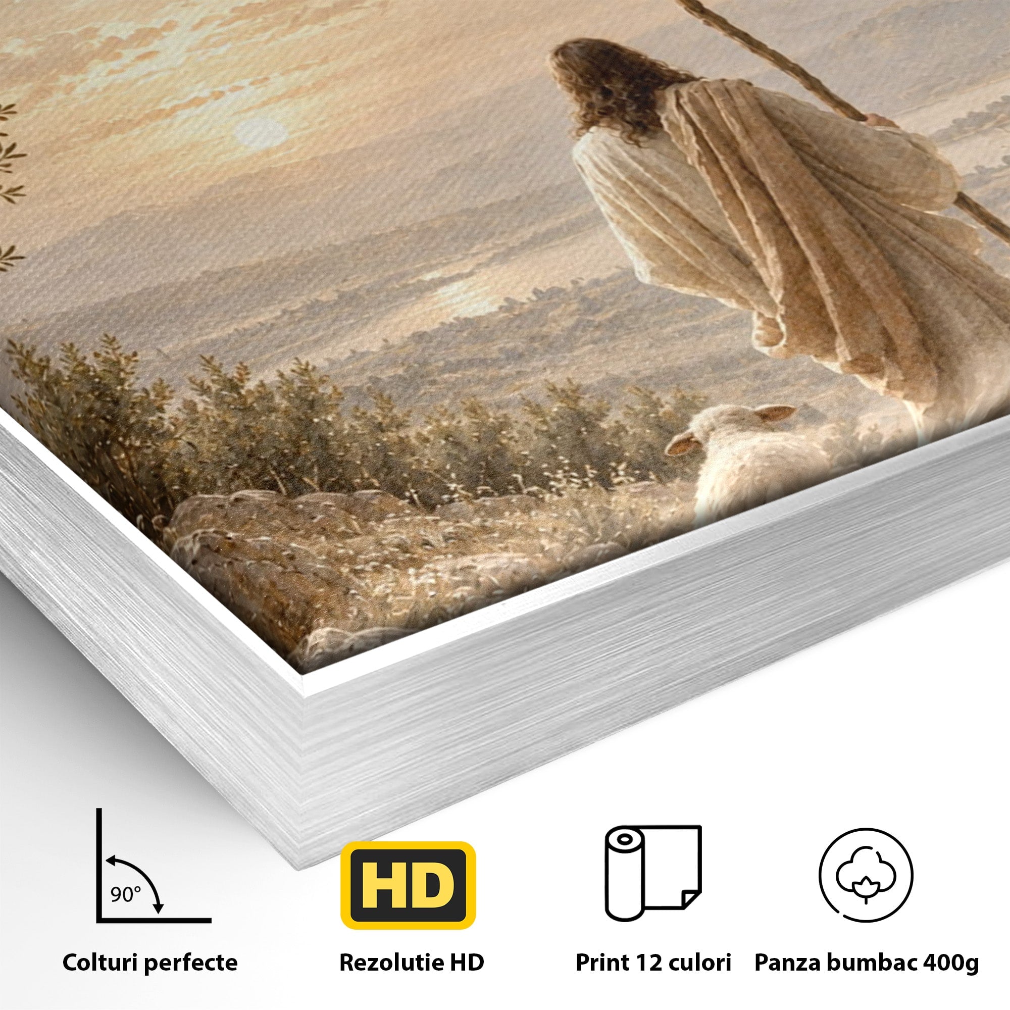 Tablou Canvas Premium LuxCanva® PI1438, Isus si Mielul, Invatator, Peisaj, Natura, Apus, Mesia, Credinta, Liniste, Culori Vibrante, Living, Dormitor