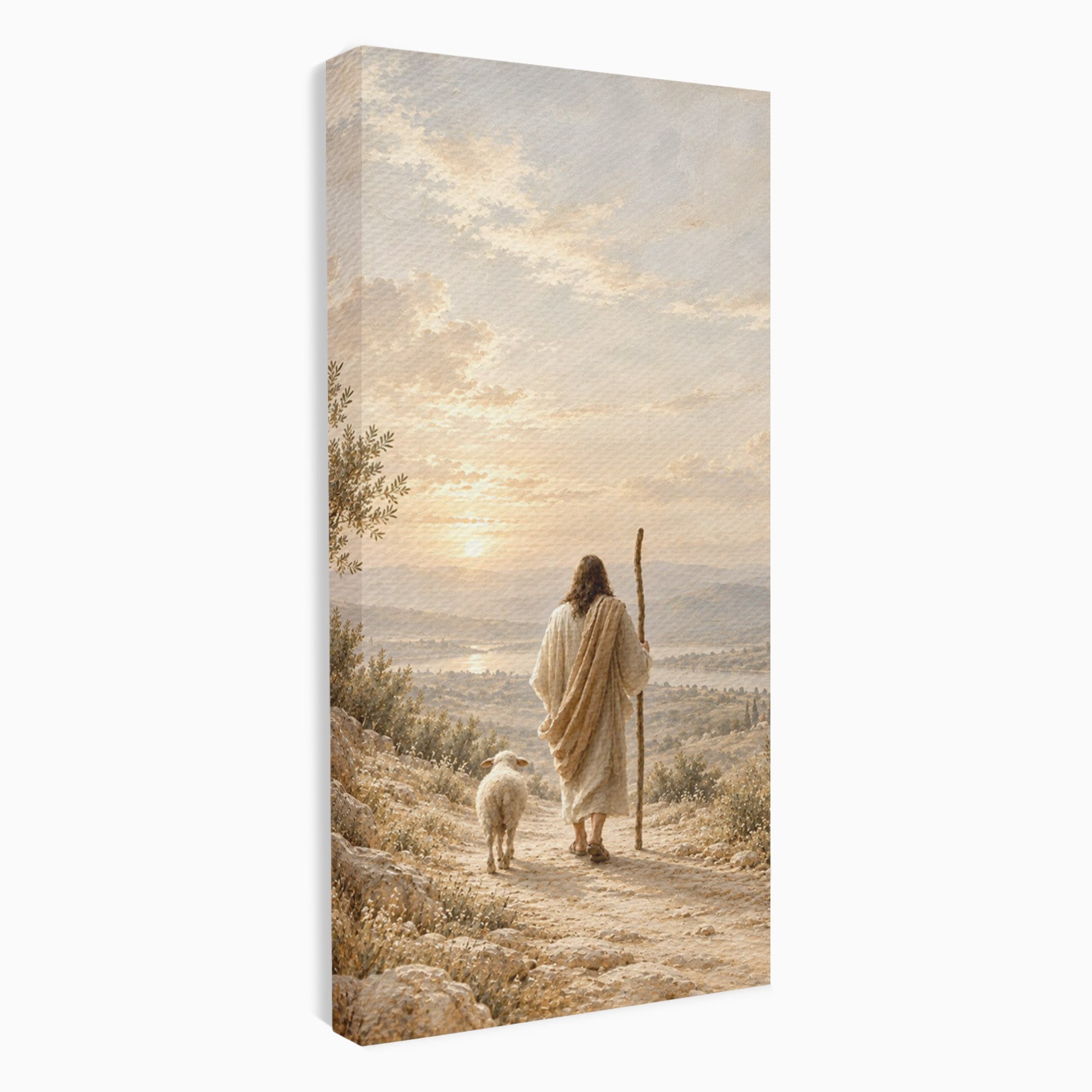 Tablou Canvas Premium LuxCanva® PI1438, Isus si Mielul, Invatator, Peisaj, Natura, Apus, Mesia, Credinta, Liniste, Culori Vibrante, Living, Dormitor