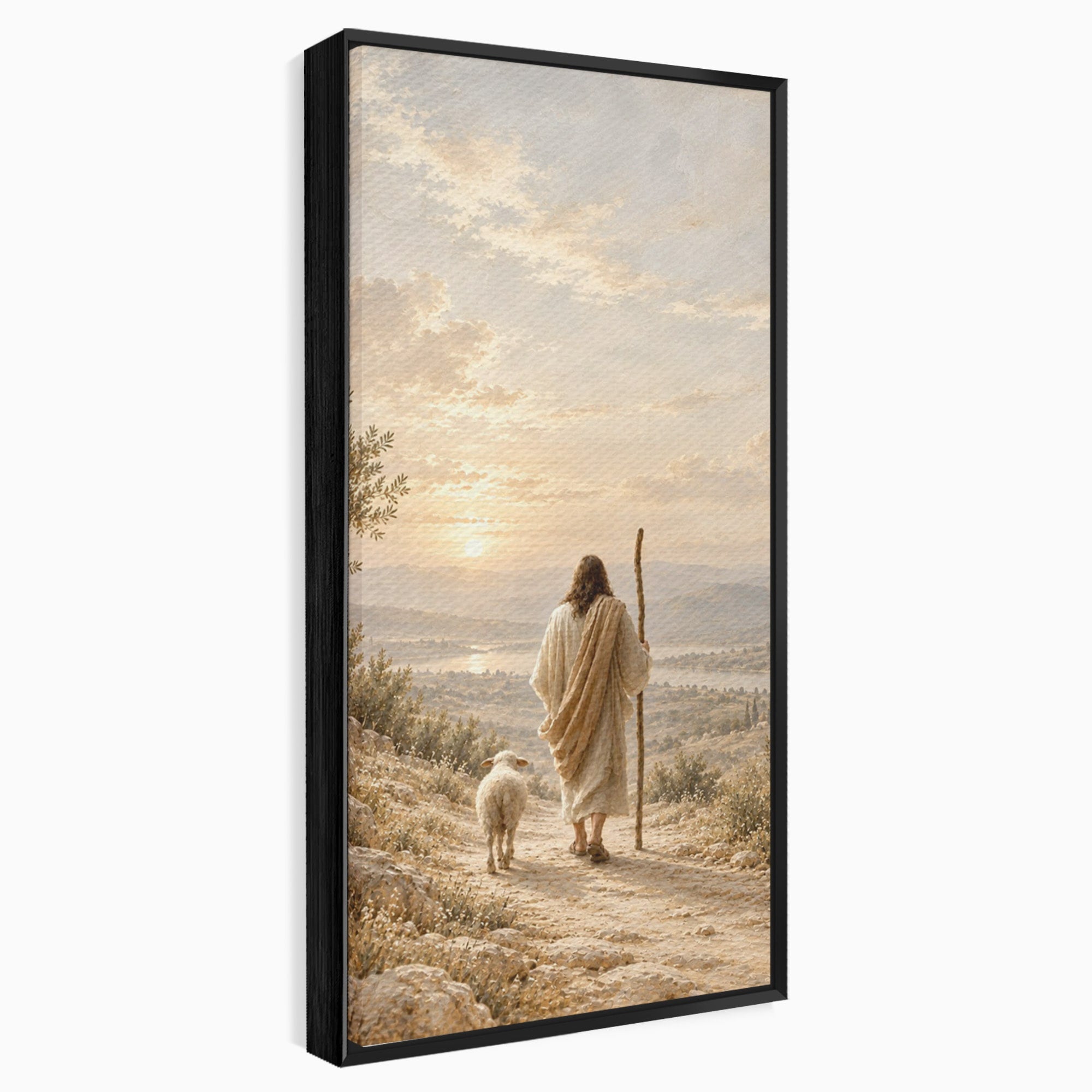 Tablou Canvas Premium LuxCanva® PI1438, Isus si Mielul, Invatator, Peisaj, Natura, Apus, Mesia, Credinta, Liniste, Culori Vibrante, Living, Dormitor