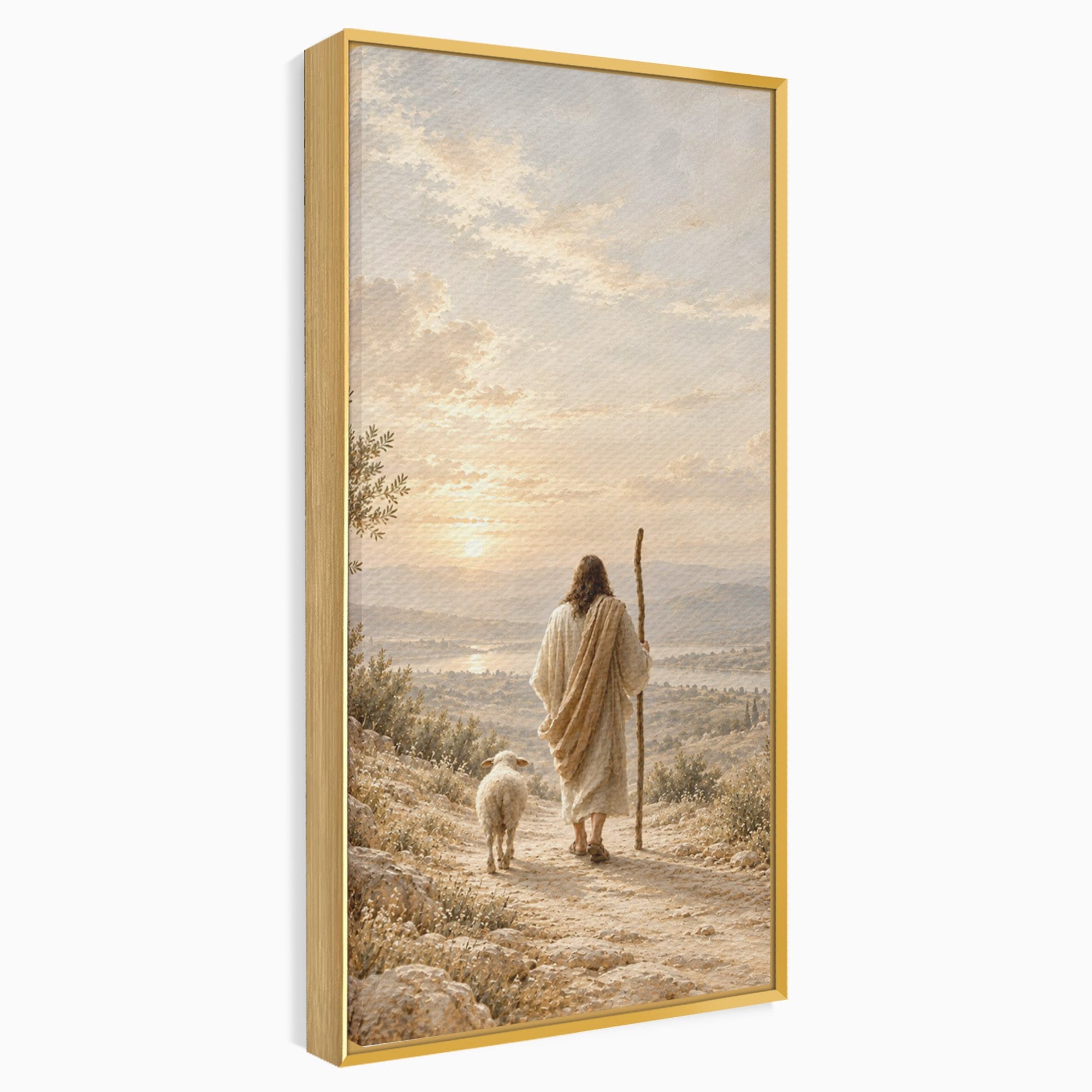 Tablou Canvas Premium LuxCanva® PI1438, Isus si Mielul, Invatator, Peisaj, Natura, Apus, Mesia, Credinta, Liniste, Culori Vibrante, Living, Dormitor