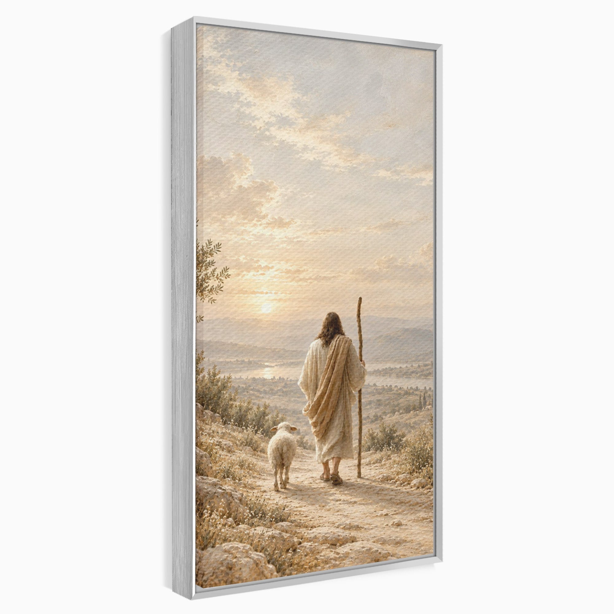 Tablou Canvas Premium LuxCanva® PI1438, Isus si Mielul, Invatator, Peisaj, Natura, Apus, Mesia, Credinta, Liniste, Culori Vibrante, Living, Dormitor