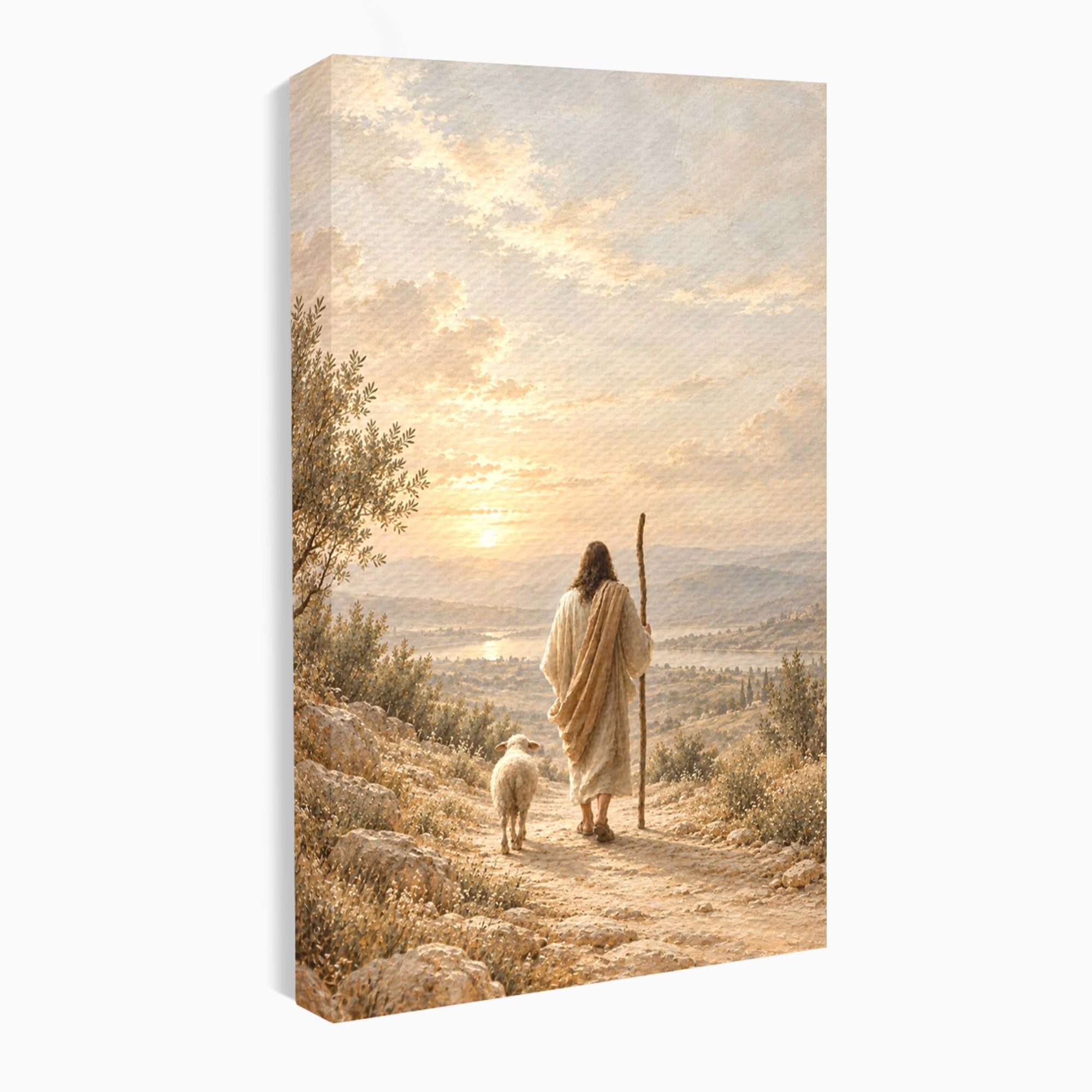 Tablou Canvas Premium LuxCanva® PI1438, Isus si Mielul, Invatator, Peisaj, Natura, Apus, Mesia, Credinta, Liniste, Culori Vibrante, Living, Dormitor