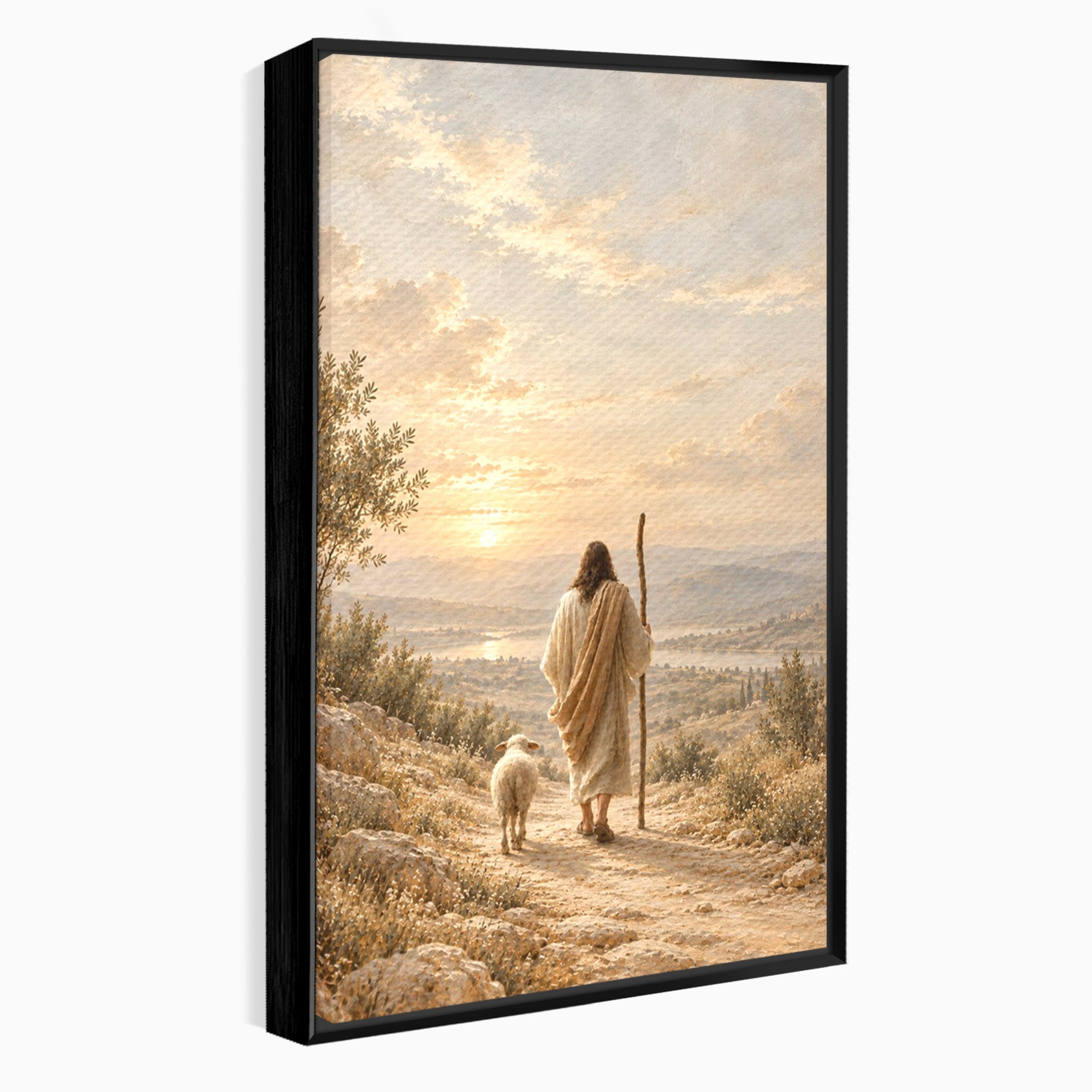 Tablou Canvas Premium LuxCanva® PI1438, Isus si Mielul, Invatator, Peisaj, Natura, Apus, Mesia, Credinta, Liniste, Culori Vibrante, Living, Dormitor