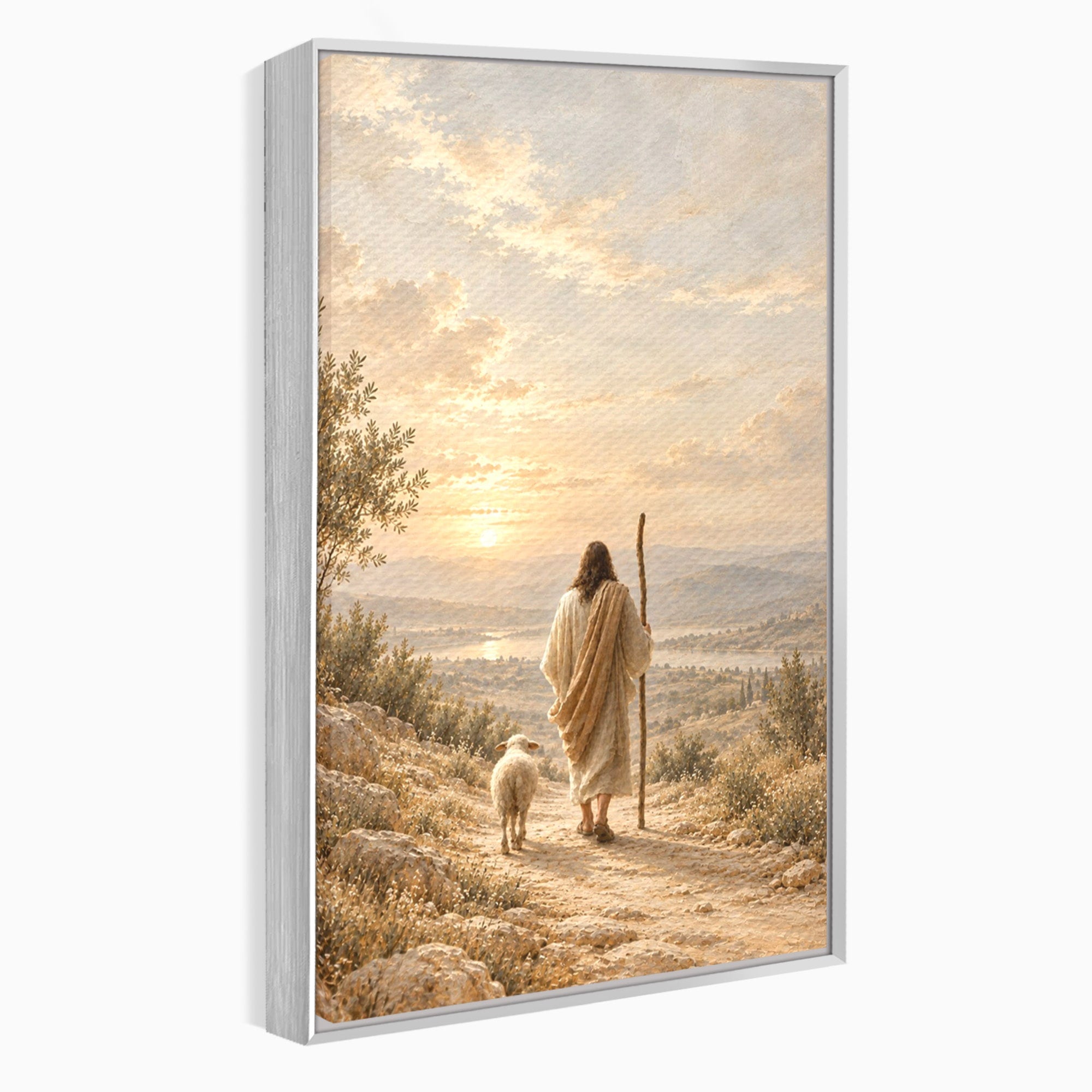 Tablou Canvas Premium LuxCanva® PI1438, Isus si Mielul, Invatator, Peisaj, Natura, Apus, Mesia, Credinta, Liniste, Culori Vibrante, Living, Dormitor
