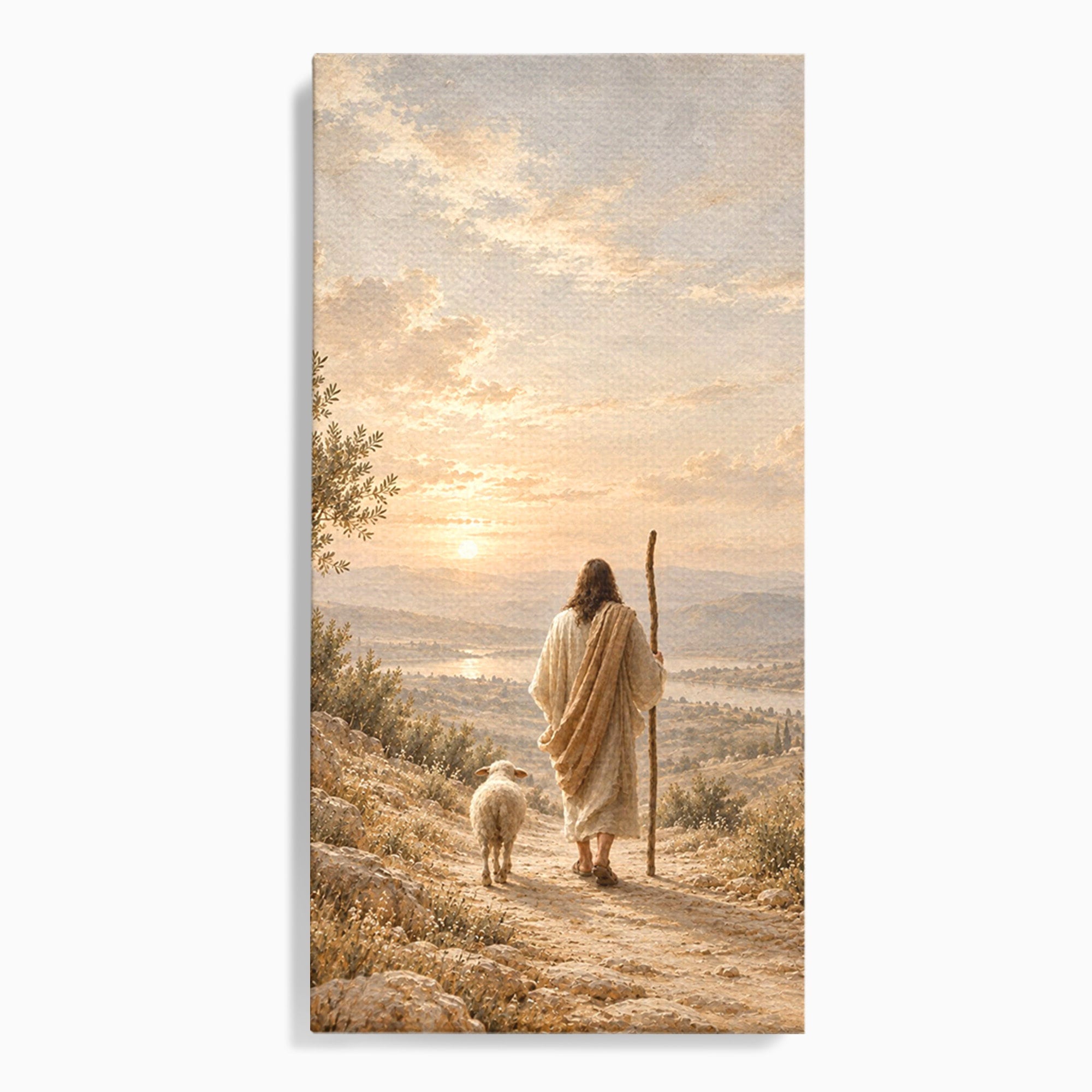 Tablou Canvas Premium LuxCanva® PI1438, Isus si Mielul, Invatator, Peisaj, Natura, Apus, Mesia, Credinta, Liniste, Culori Vibrante, Living, Dormitor