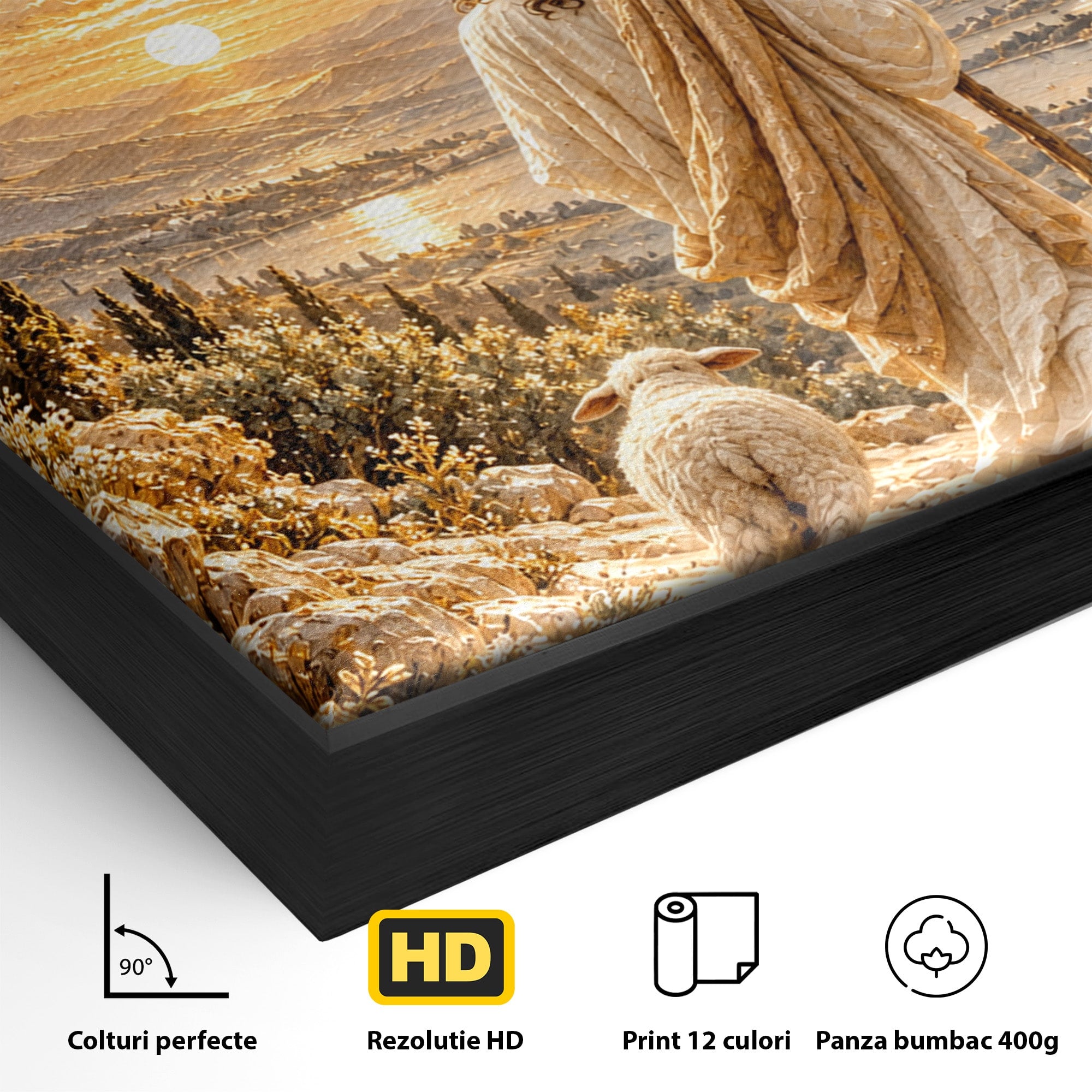 Tablou Canvas Premium LuxCanva® PI1440, Pelerinaj Linistit, Hristos, Pastor, Peisaj, Apus, Credinta, Culori Vibrante, Living, Dormitor