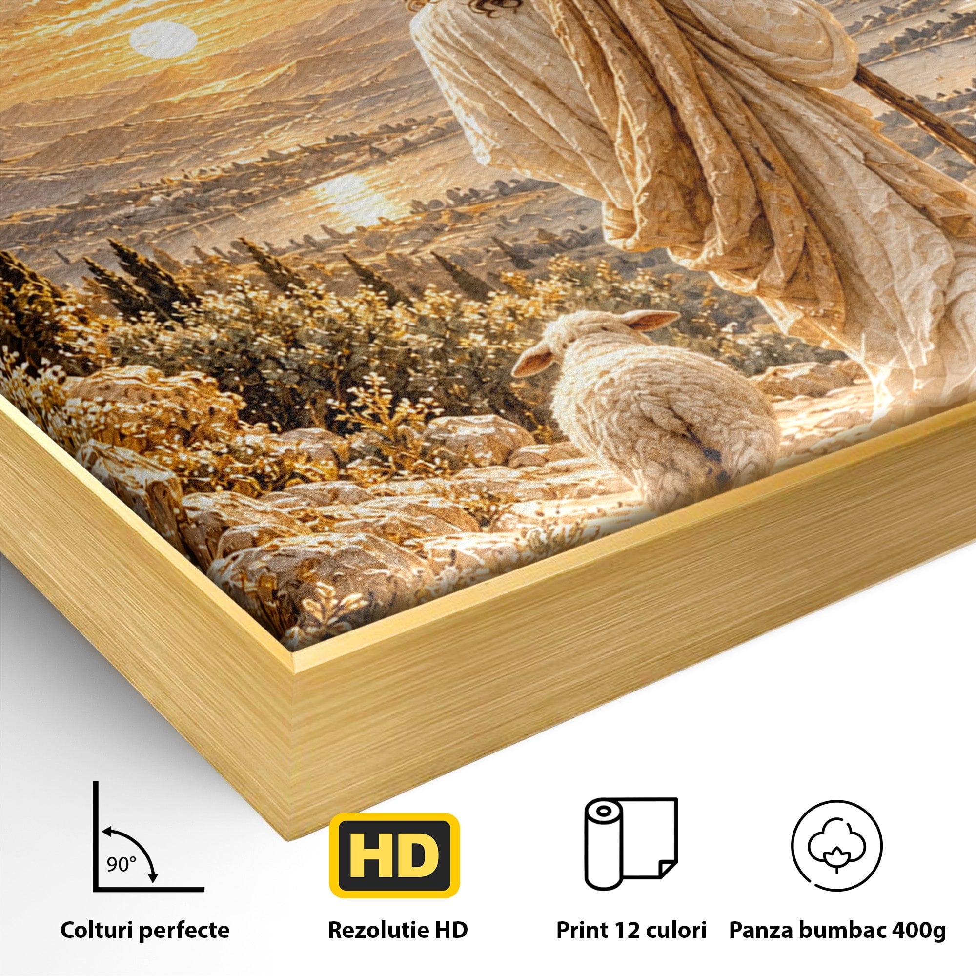 Tablou Canvas Premium LuxCanva® PI1440, Pelerinaj Linistit, Hristos, Pastor, Peisaj, Apus, Credinta, Culori Vibrante, Living, Dormitor