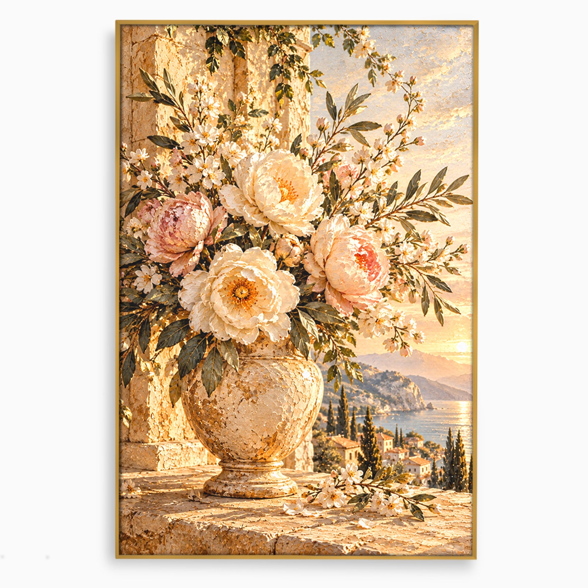 Tablou Canvas Premium LuxCanva® PI1441, Vaza Cu Bujori De Vara, Decor, Floare, Vaza, Buchet, Peisaj, Culori Vibrante, Living, Dormitor