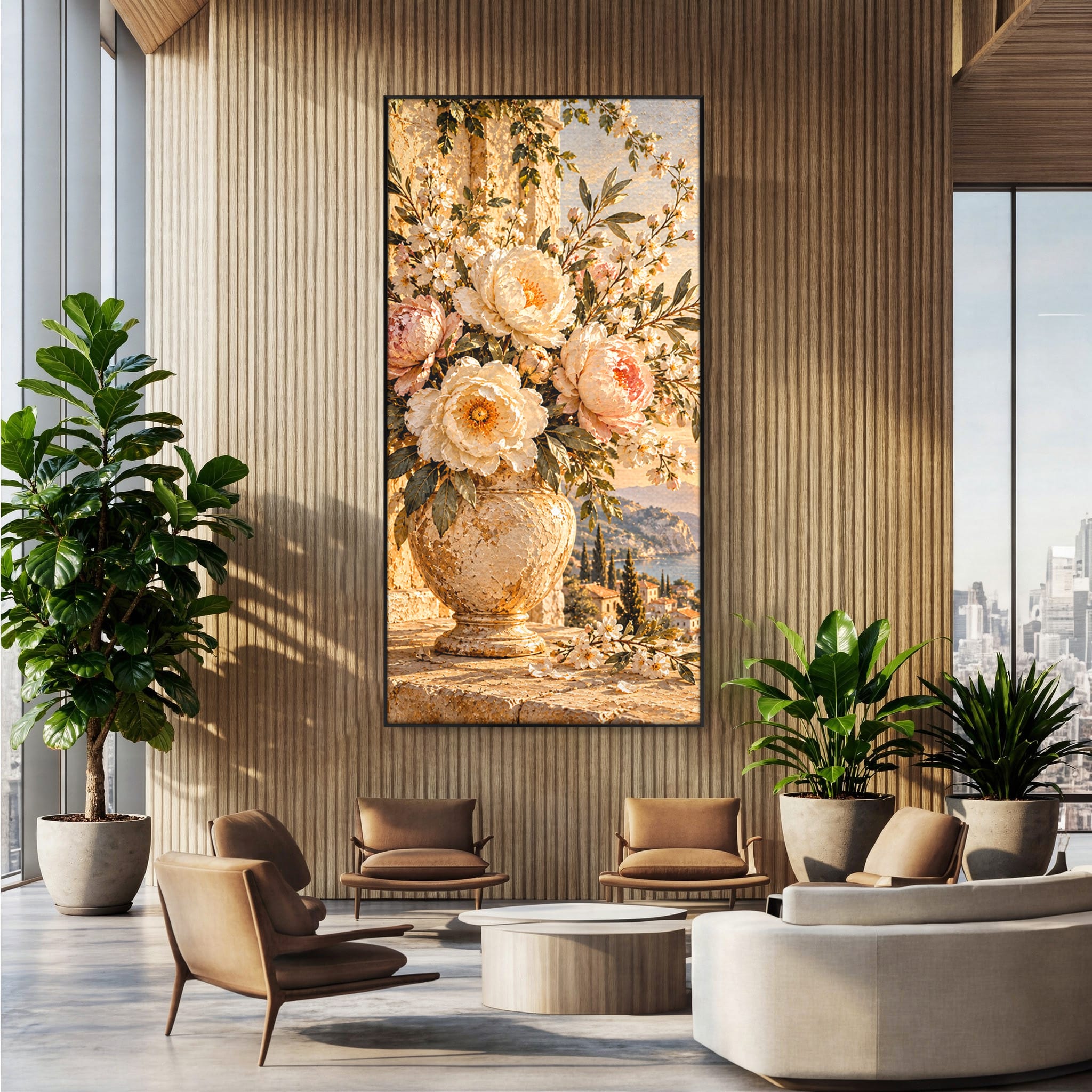 Tablou Canvas Premium LuxCanva® PI1441, Vaza Cu Bujori De Vara, Decor, Floare, Vaza, Buchet, Peisaj, Culori Vibrante, Living, Dormitor