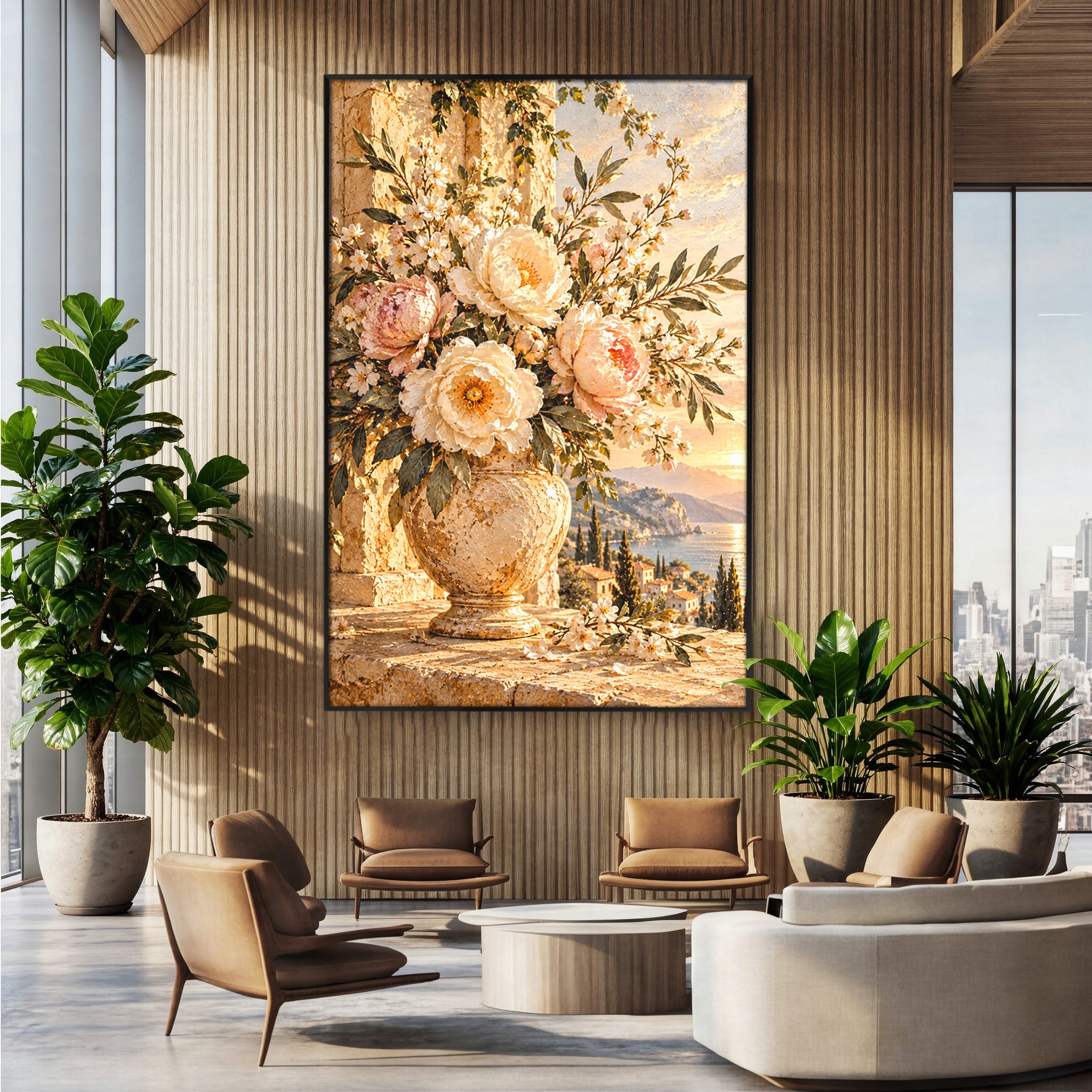 Tablou Canvas Premium LuxCanva® PI1441, Vaza Cu Bujori De Vara, Decor, Floare, Vaza, Buchet, Peisaj, Culori Vibrante, Living, Dormitor