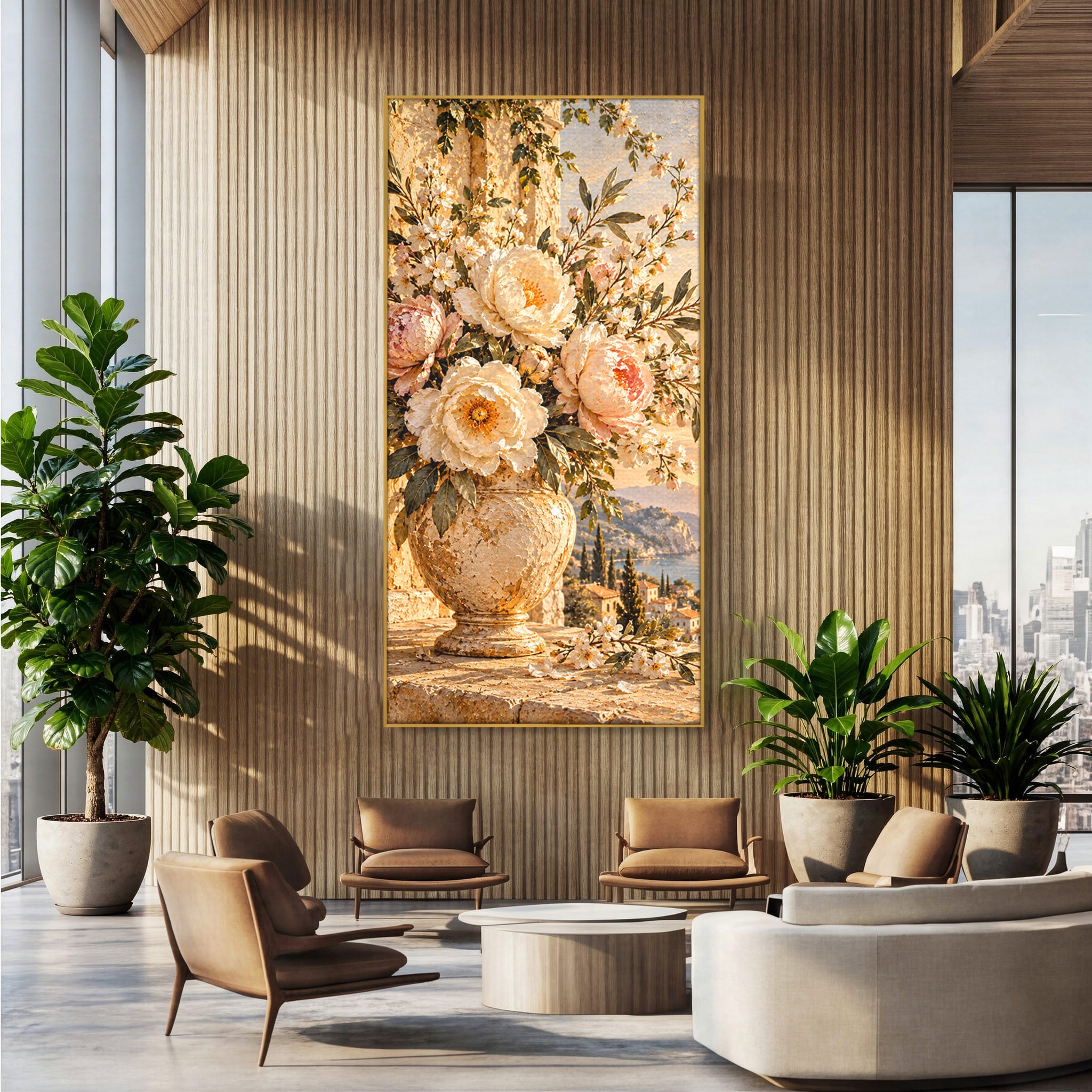 Tablou Canvas Premium LuxCanva® PI1441, Vaza Cu Bujori De Vara, Decor, Floare, Vaza, Buchet, Peisaj, Culori Vibrante, Living, Dormitor