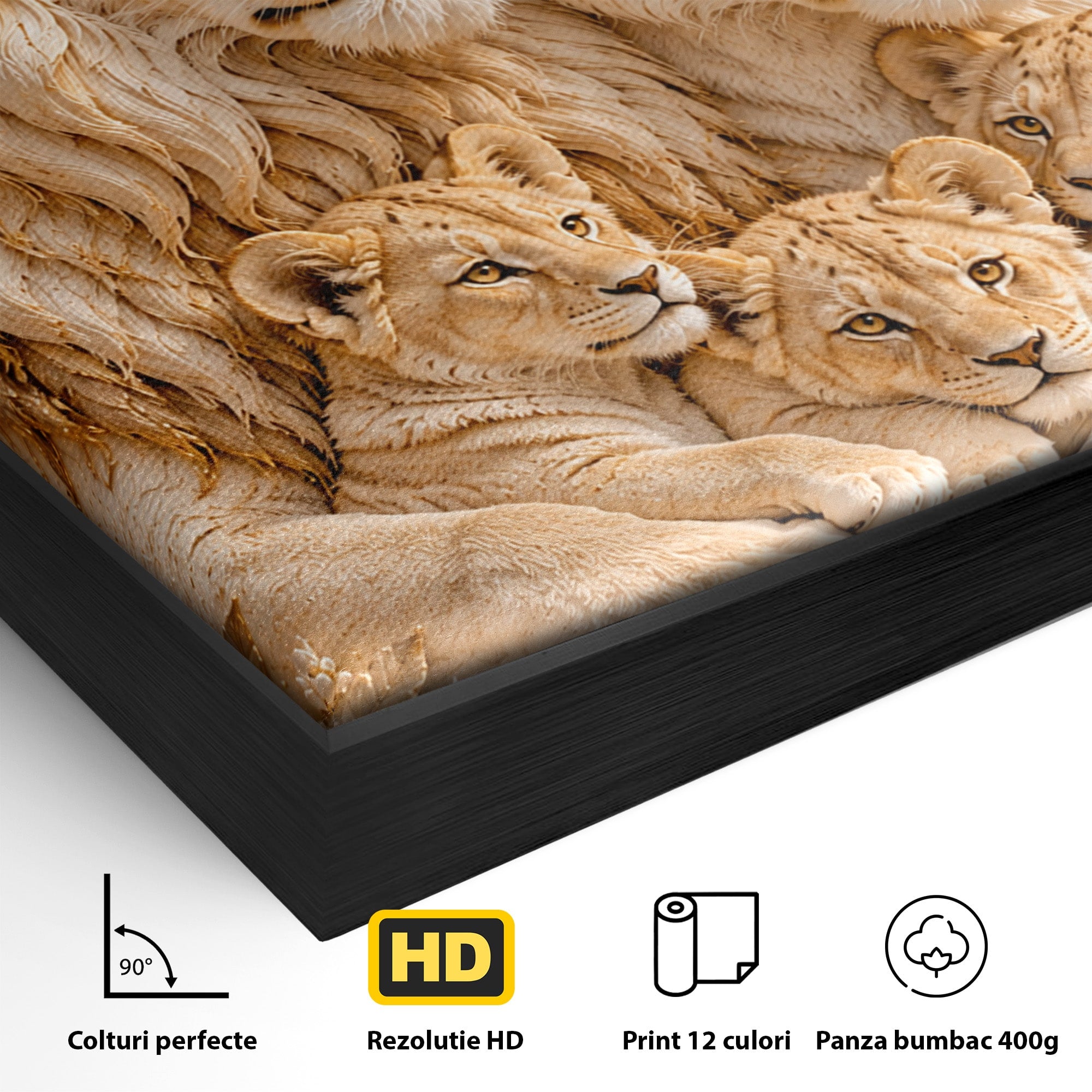 Tablou Canvas Premium LuxCanva® PI1442, Regalitate In Serenitate, Lei, Familie, Pui, Portret, Culori Vibrante, Living, Dormitor