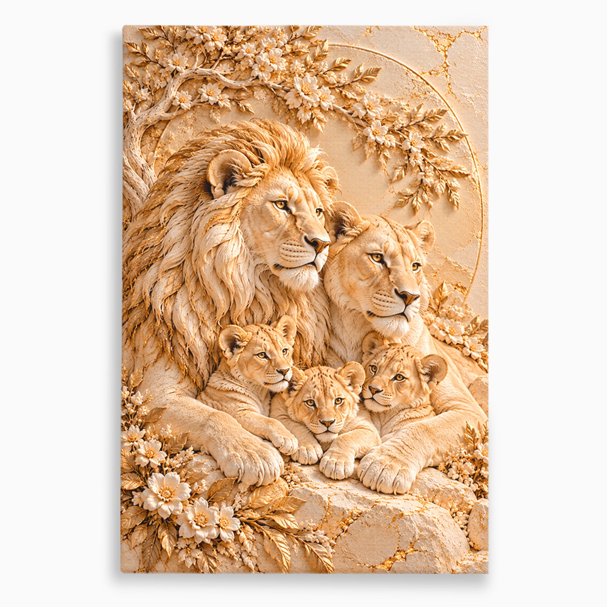 Tablou Canvas Premium LuxCanva® PI1442, Regalitate In Serenitate, Lei, Familie, Pui, Portret, Culori Vibrante, Living, Dormitor