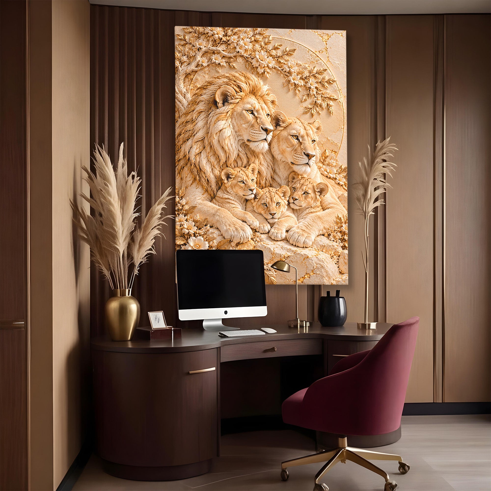 Tablou Canvas Premium LuxCanva® PI1442, Regalitate In Serenitate, Lei, Familie, Pui, Portret, Culori Vibrante, Living, Dormitor