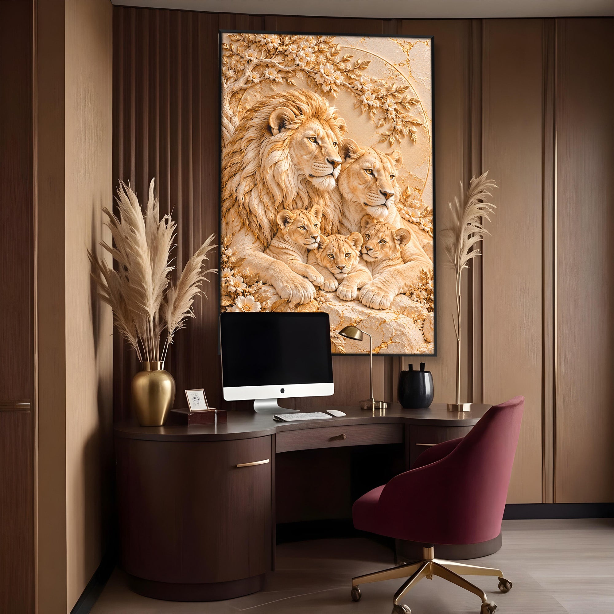Tablou Canvas Premium LuxCanva® PI1442, Regalitate In Serenitate, Lei, Familie, Pui, Portret, Culori Vibrante, Living, Dormitor