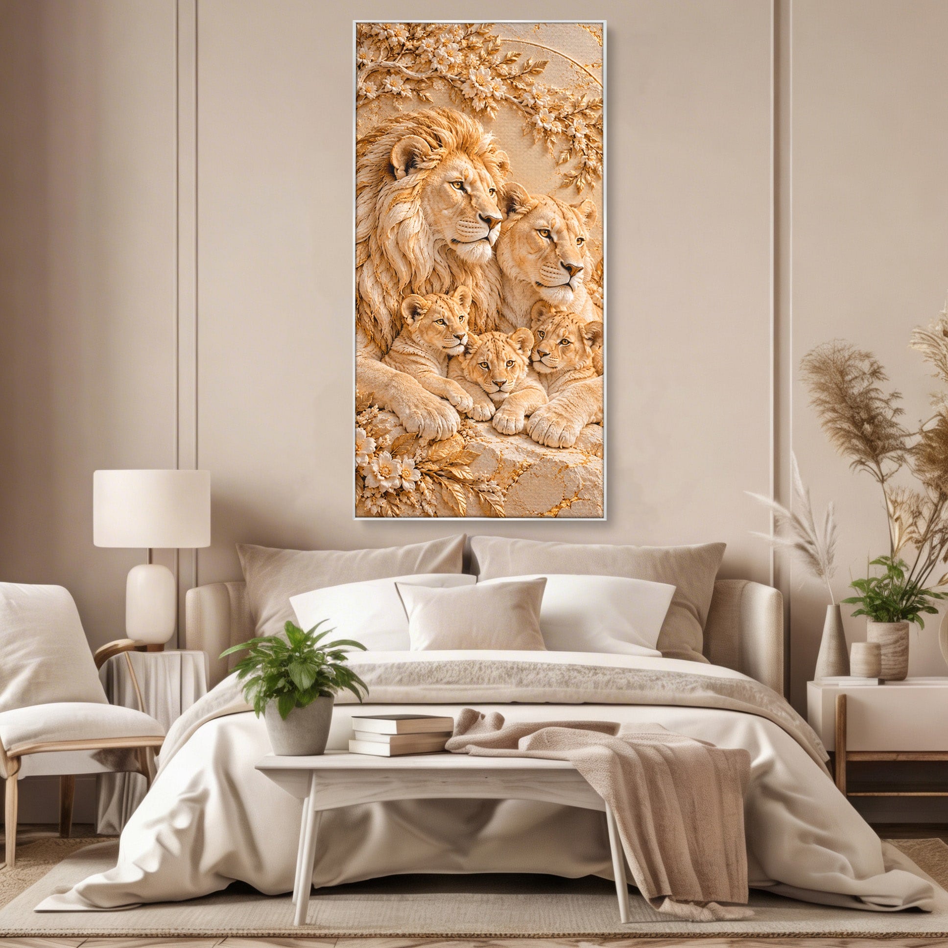 Tablou Canvas Premium LuxCanva® PI1442, Regalitate In Serenitate, Lei, Familie, Pui, Portret, Culori Vibrante, Living, Dormitor