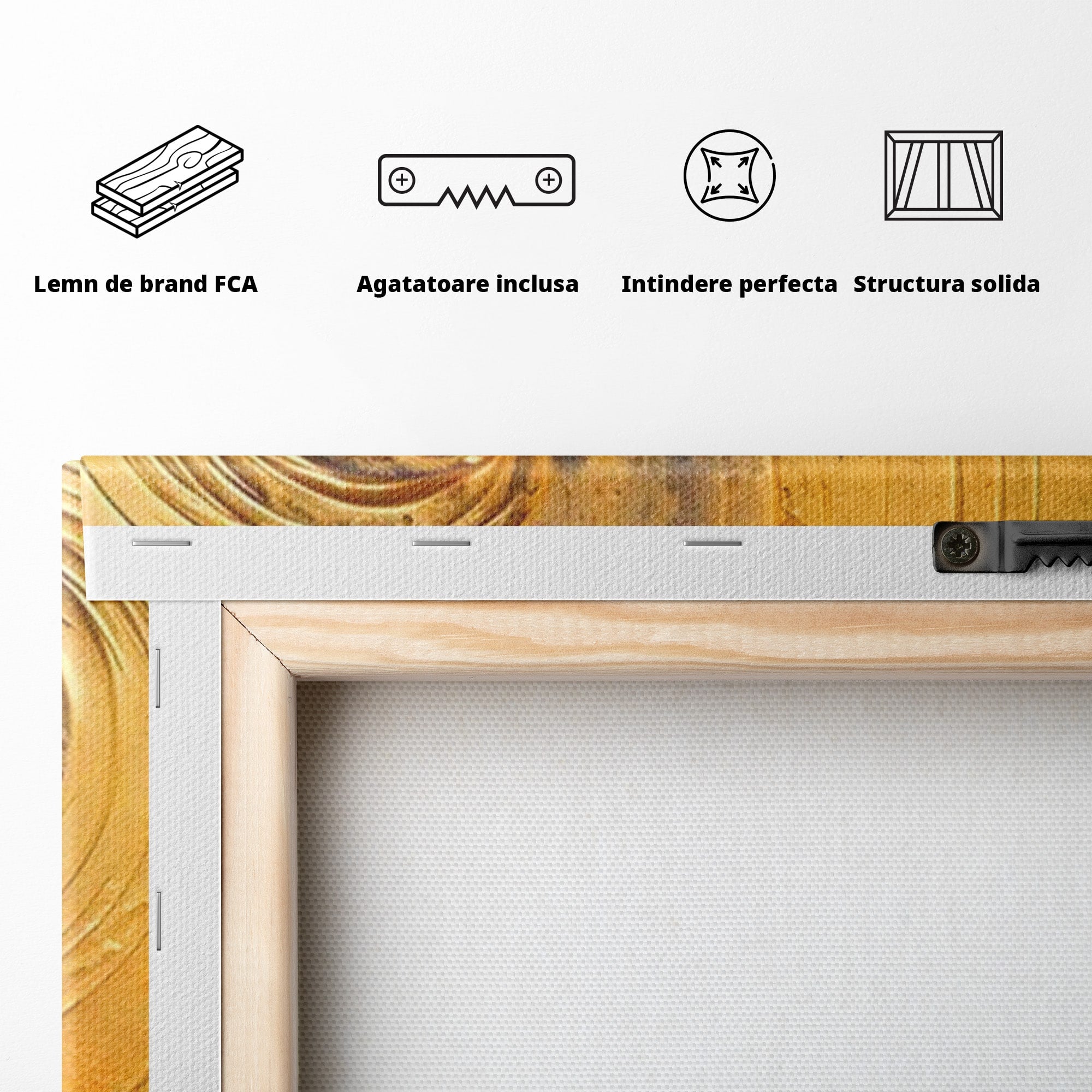 Set 2 Tablouri Canvas Premium LuxCanva® PI2-1177, Vortexul Auriu, Abstract, Spirala, Eclipsa, Negru, Living, Culori Vibrante