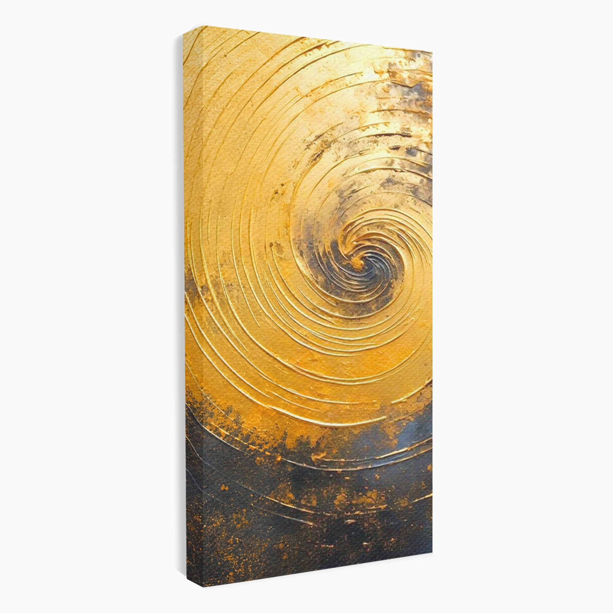Set 2 Tablouri Canvas Premium LuxCanva® PI2-1177, Vortexul Auriu, Abstract, Spirala, Eclipsa, Negru, Living, Culori Vibrante