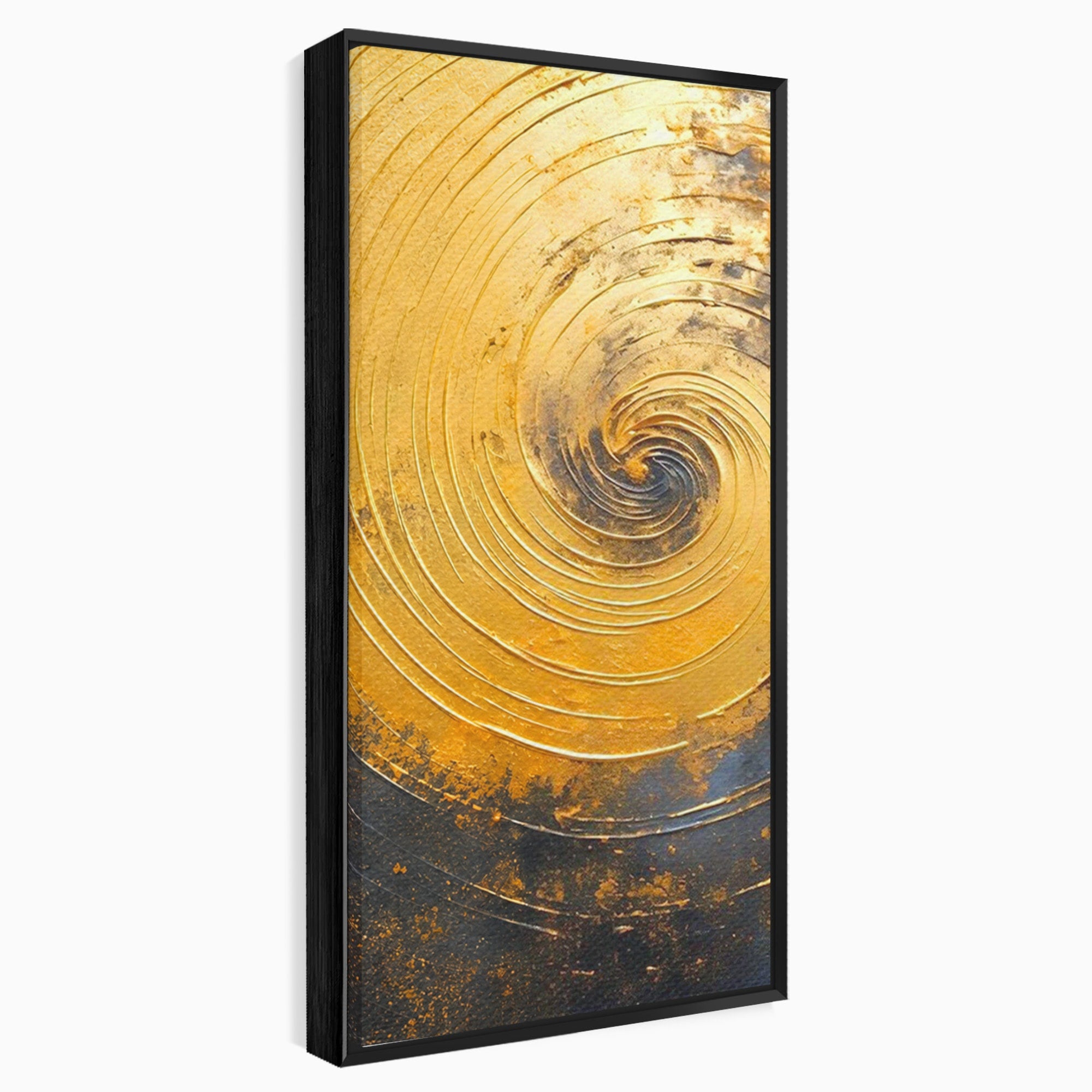 Set 2 Tablouri Canvas Premium LuxCanva® PI2-1177, Vortexul Auriu, Abstract, Spirala, Eclipsa, Negru, Living, Culori Vibrante