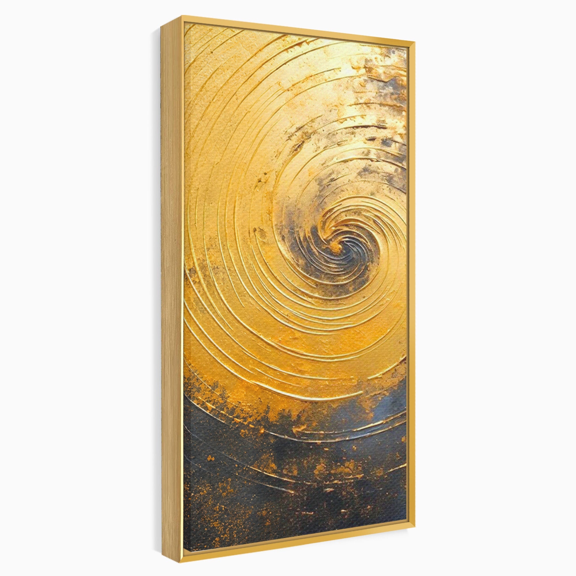 Set 2 Tablouri Canvas Premium LuxCanva® PI2-1177, Vortexul Auriu, Abstract, Spirala, Eclipsa, Negru, Living, Culori Vibrante