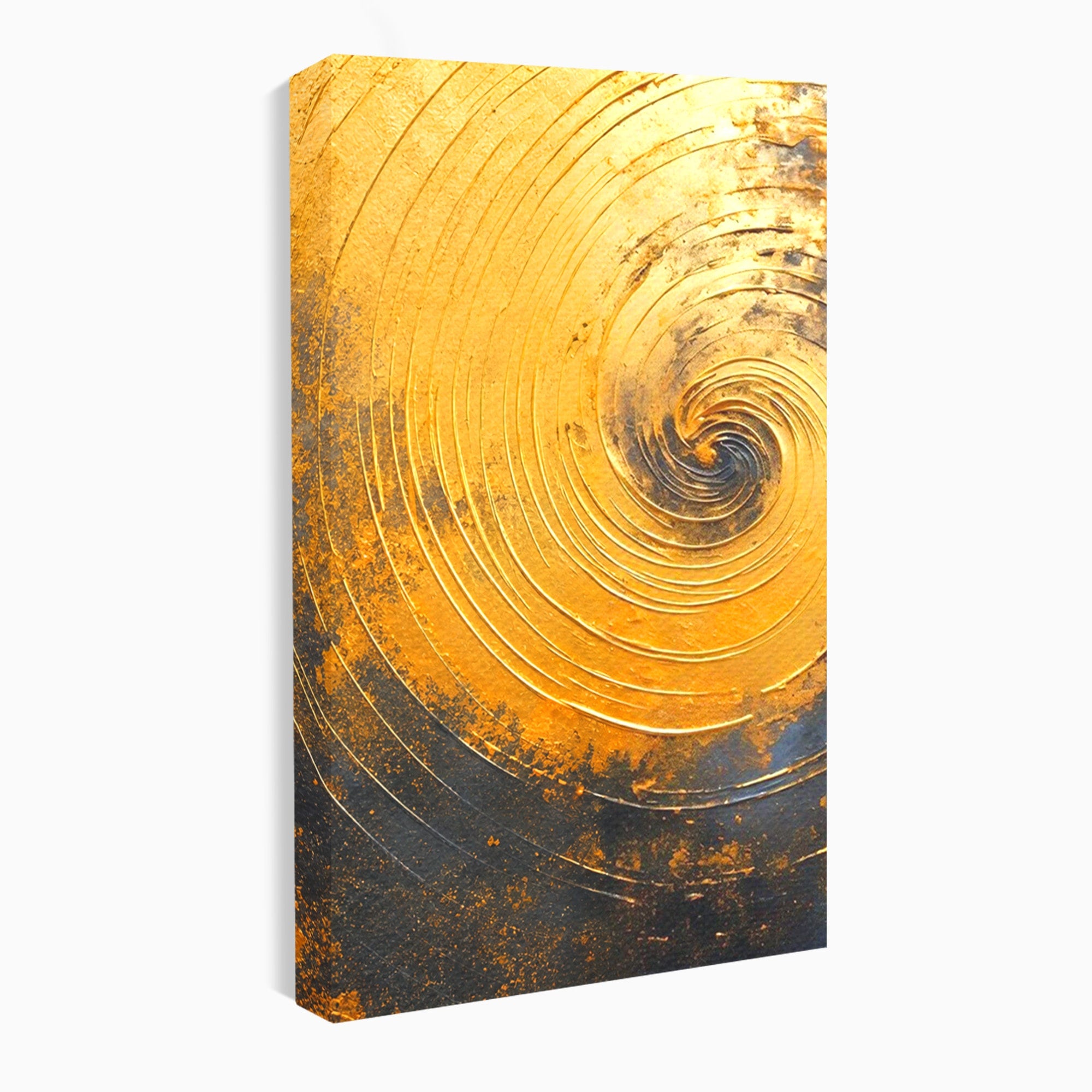 Set 2 Tablouri Canvas Premium LuxCanva® PI2-1177, Vortexul Auriu, Abstract, Spirala, Eclipsa, Negru, Living, Culori Vibrante