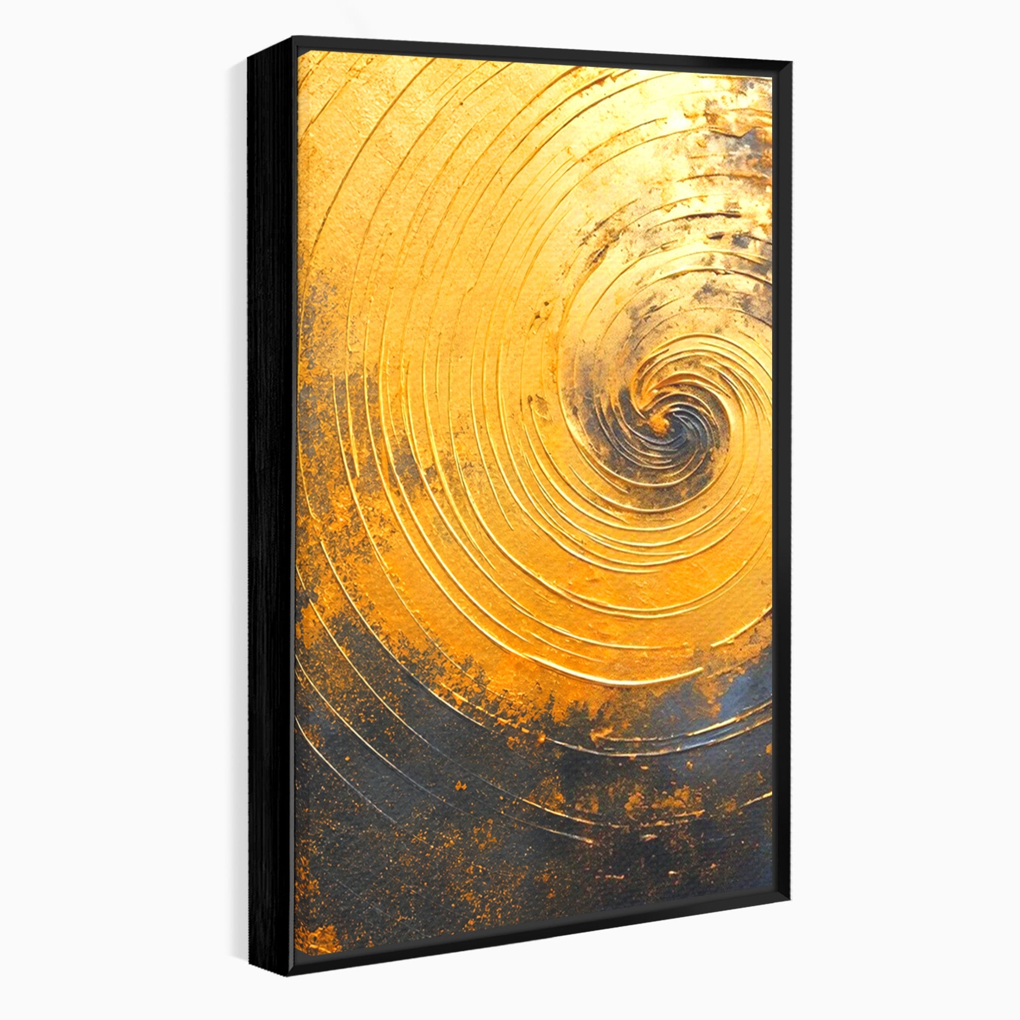 Set 2 Tablouri Canvas Premium LuxCanva® PI2-1177, Vortexul Auriu, Abstract, Spirala, Eclipsa, Negru, Living, Culori Vibrante
